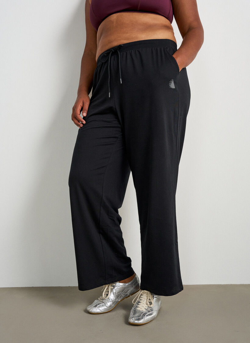 Pantalon d'entra&icirc;nement coupe ample avec taille haute, Noir, Model image number 2