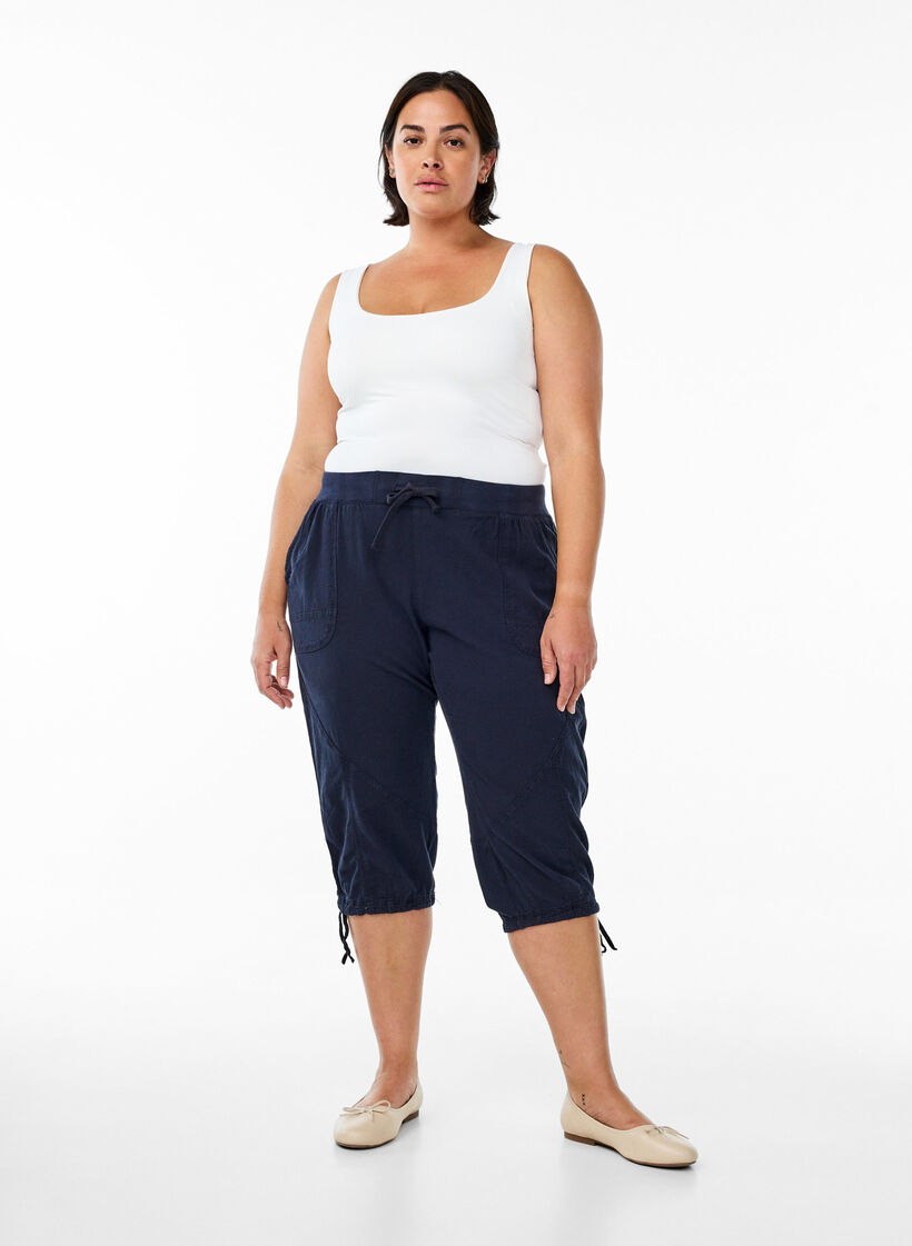 Pantacourt en coton, Bleu, Model image number 0