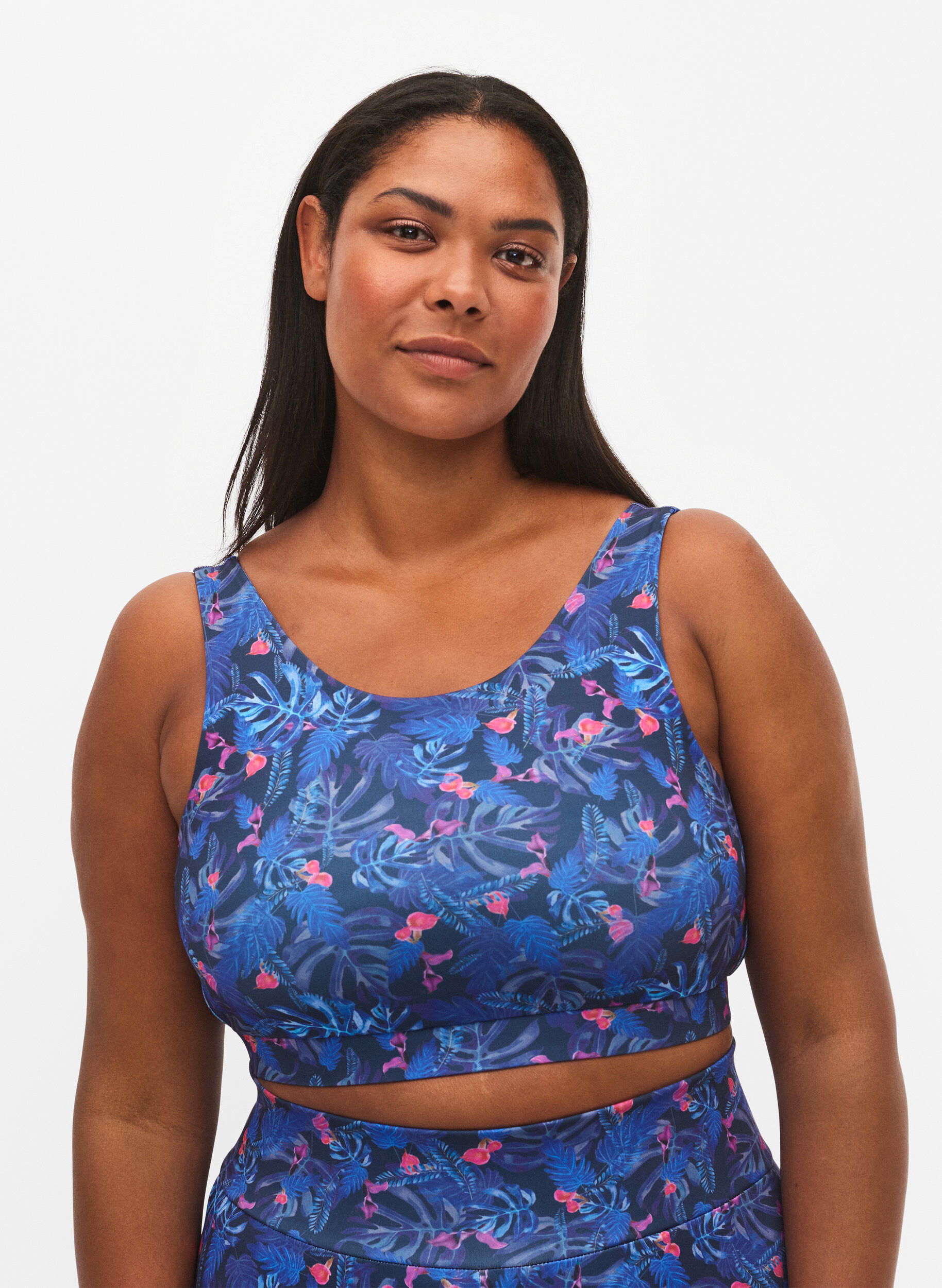 Zizzi Bedruckter Sport-BH, Blue Leaf AOP, Model image number 0