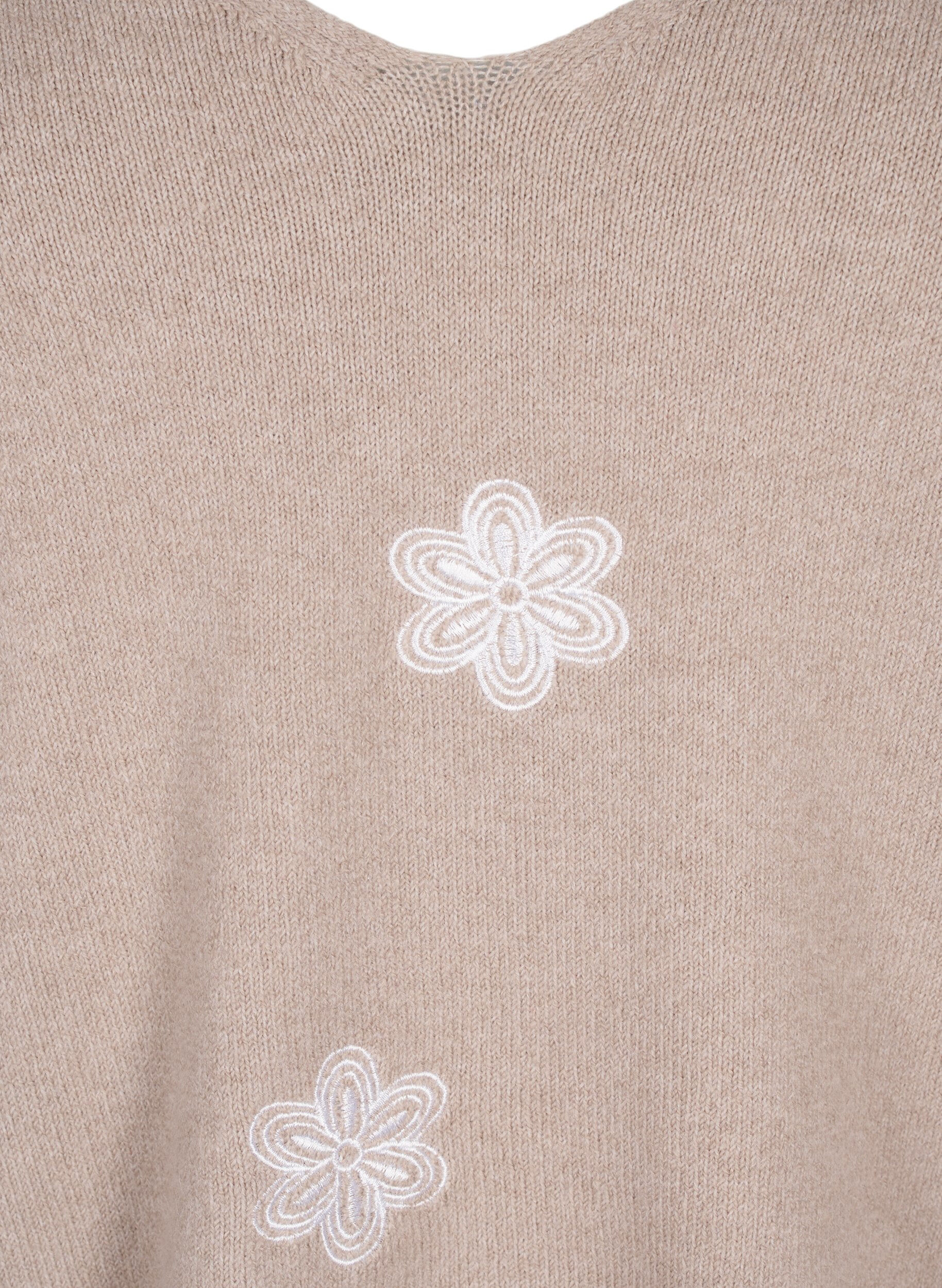 Zizzi Gestrickte Bluse mit gestickten Blumen, Simply Taupe Mel., Packshot image number 2