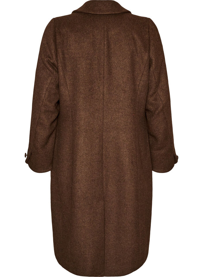 Manteau en m&eacute;lange de laine avec revers et boutons, Marron, Packshot