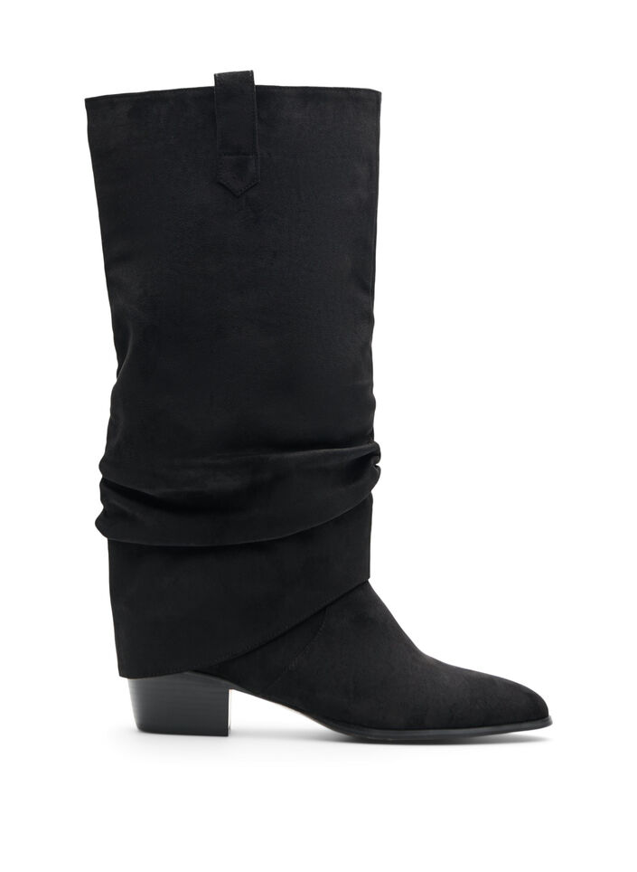 Langer Stiefel in Wildlederoptik mit abnehmbarem Schaft, Schwarz, Packshot image number 0
