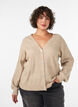 Cardigan avec col en V et texture c&ocirc;tel&eacute;e, Beige, Model image number 0