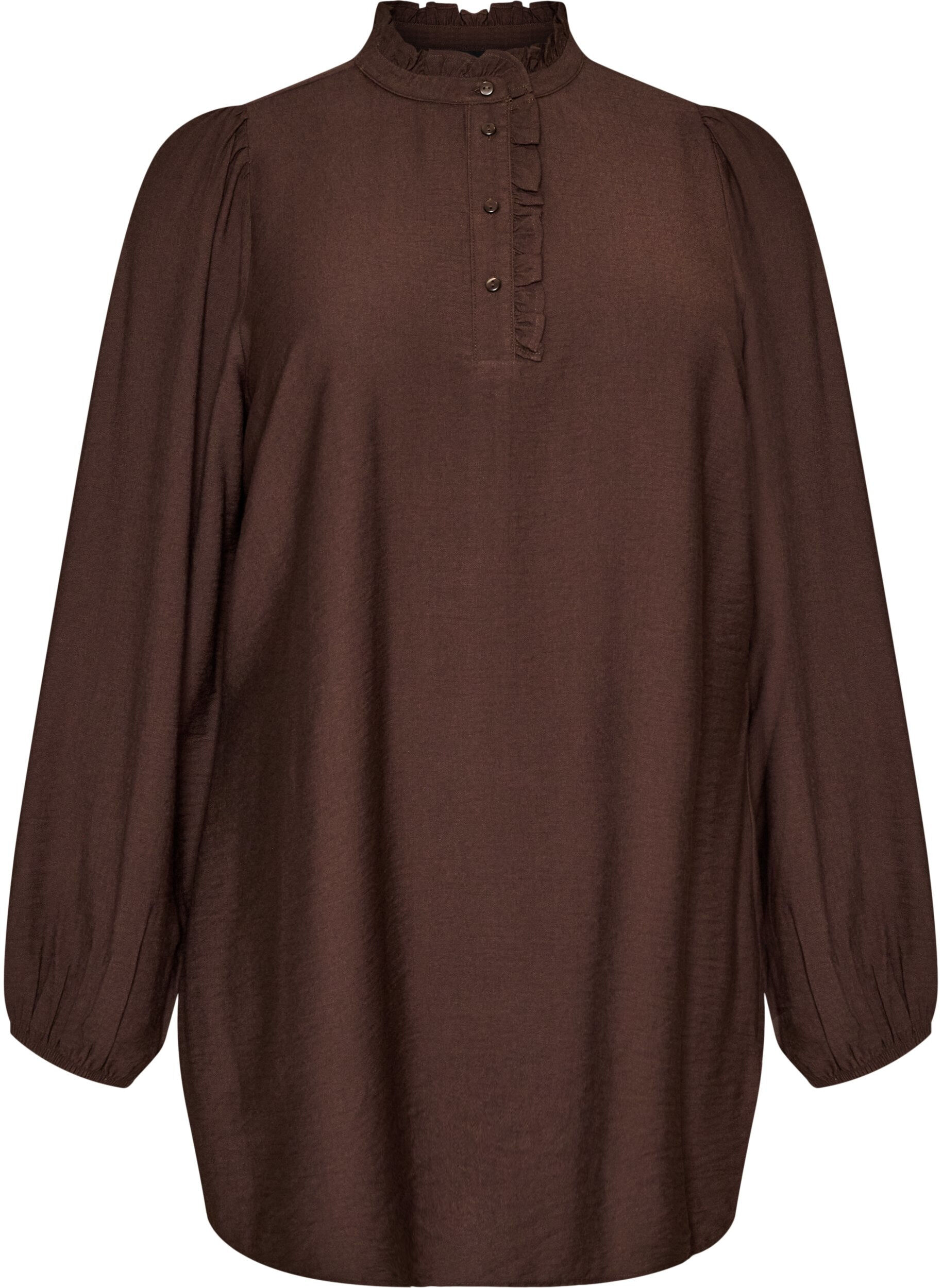 ZizziTunique en viscose avec volants et boutons, Marron, Packshot image number 0