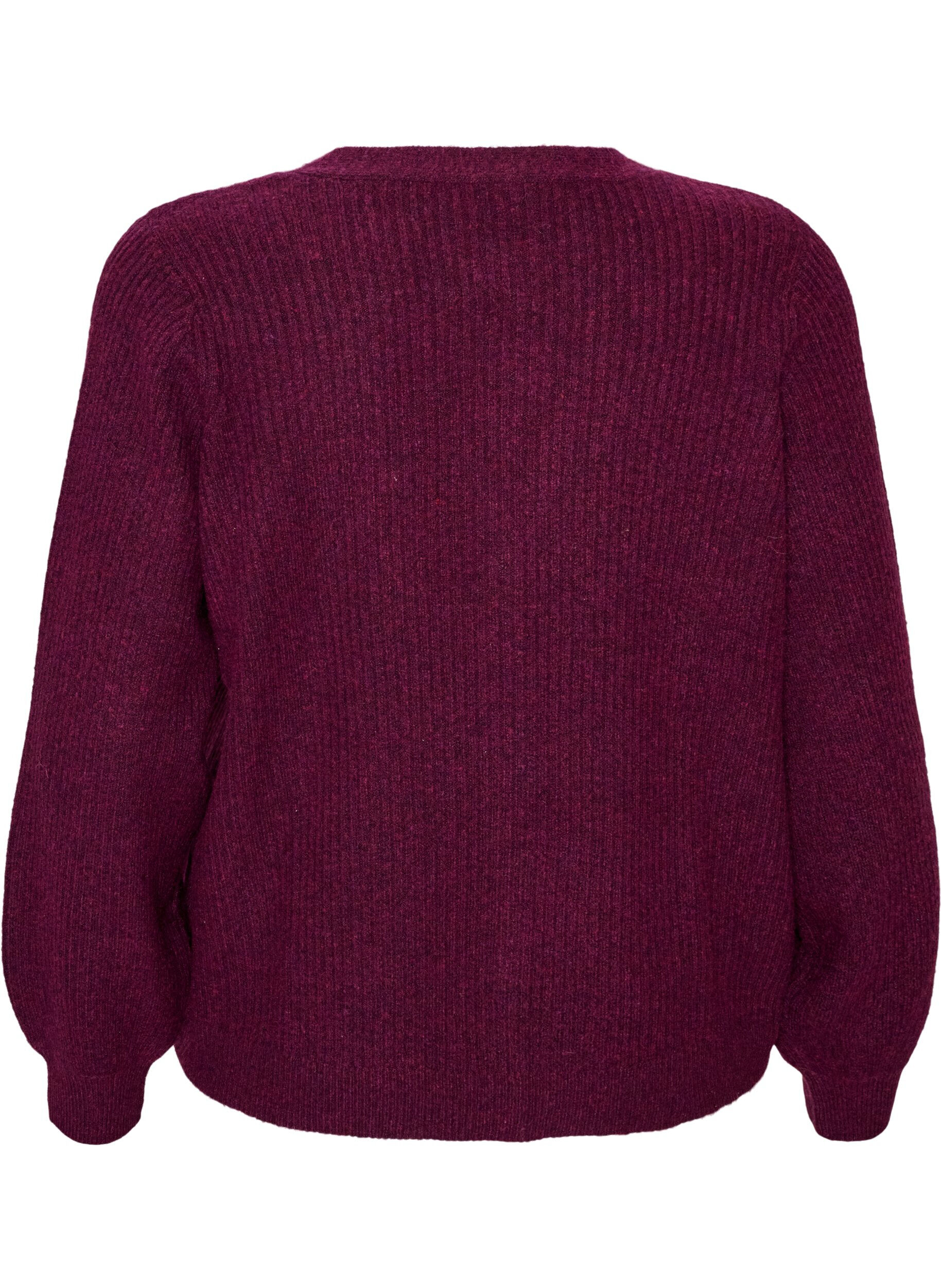 ZizziStrickjacke mit V-Ausschnitt und Rippstruktur, Lila, Packshot image number 1