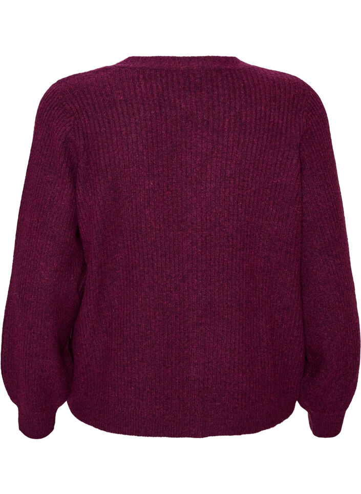 Strickjacke mit V-Ausschnitt und Rippstruktur, Lila, Packshot image number 1
