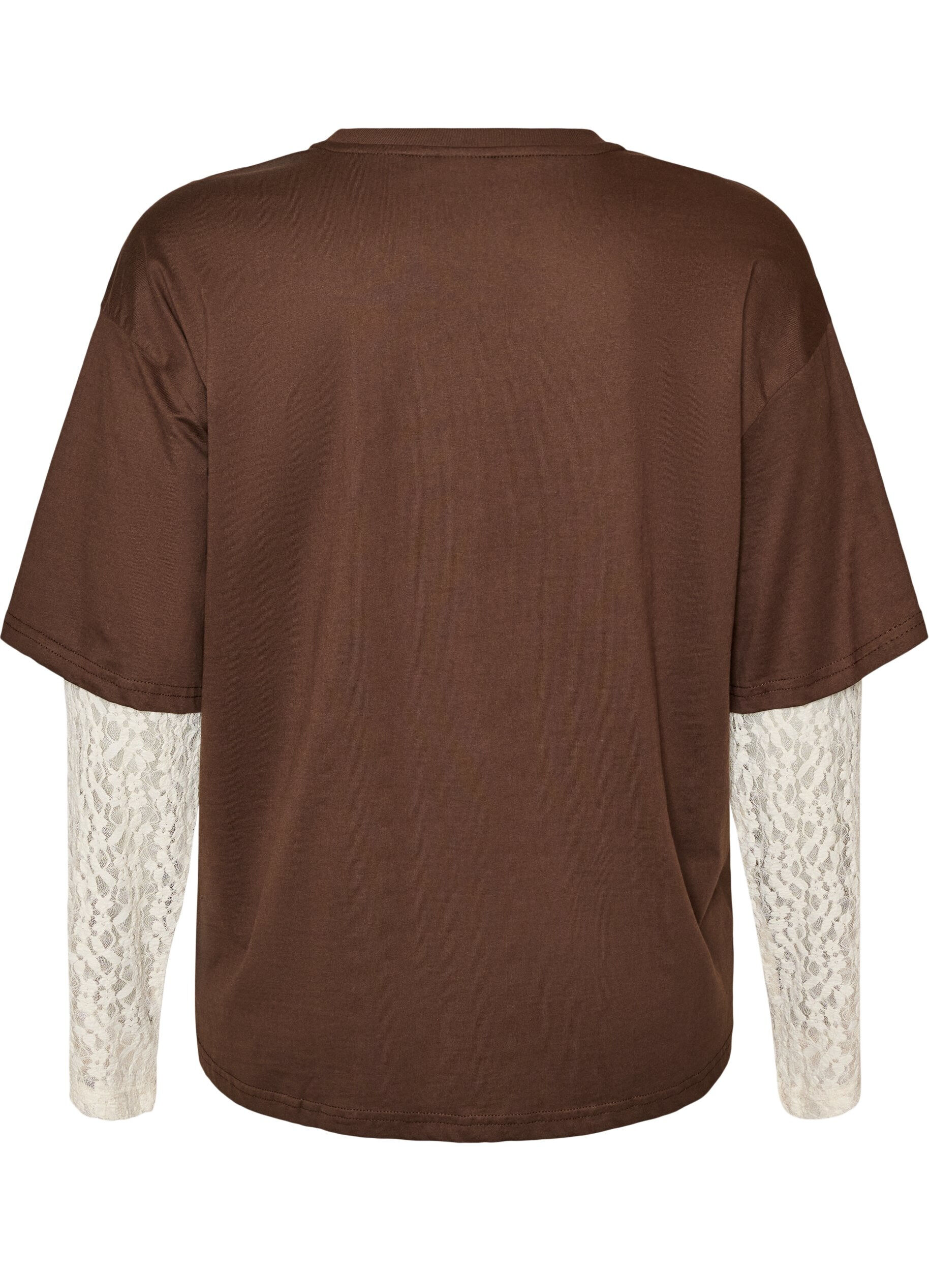 ZizziT-shirt ample avec manches longues en dentelle, Marron, Packshot image number 1