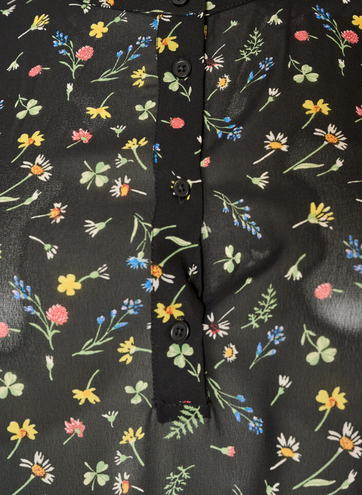 Bluse mit Allover-Print und kurzer Knopfleiste, Schwarz, Packshot image number 2