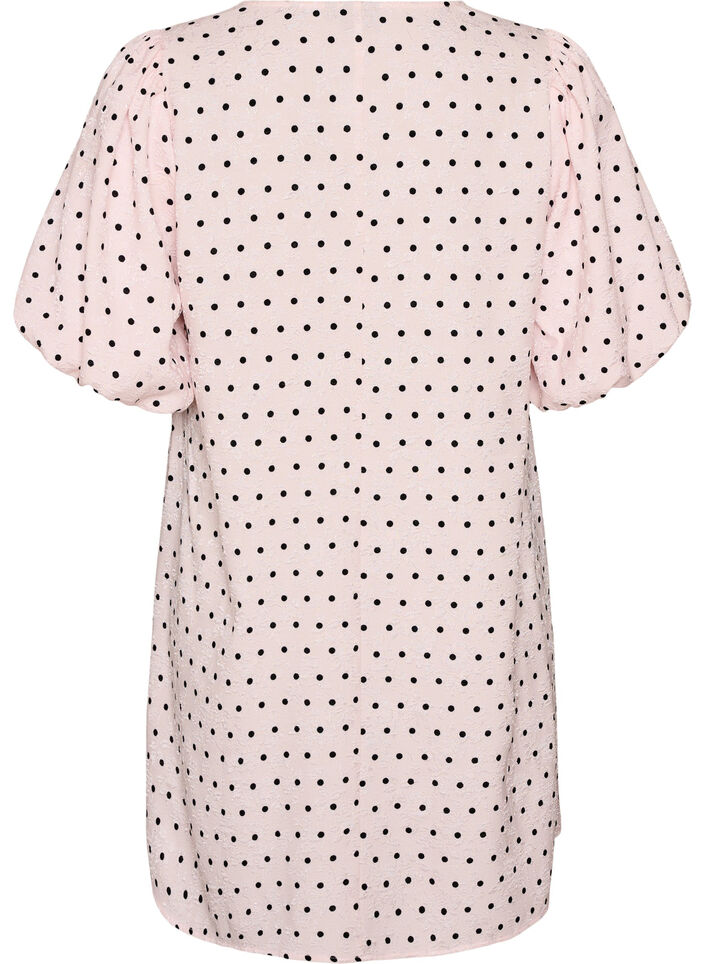 A-Linien-Kleid mit Polka Dots und Ballon&auml;rmeln, Pink, Packshot image number 1