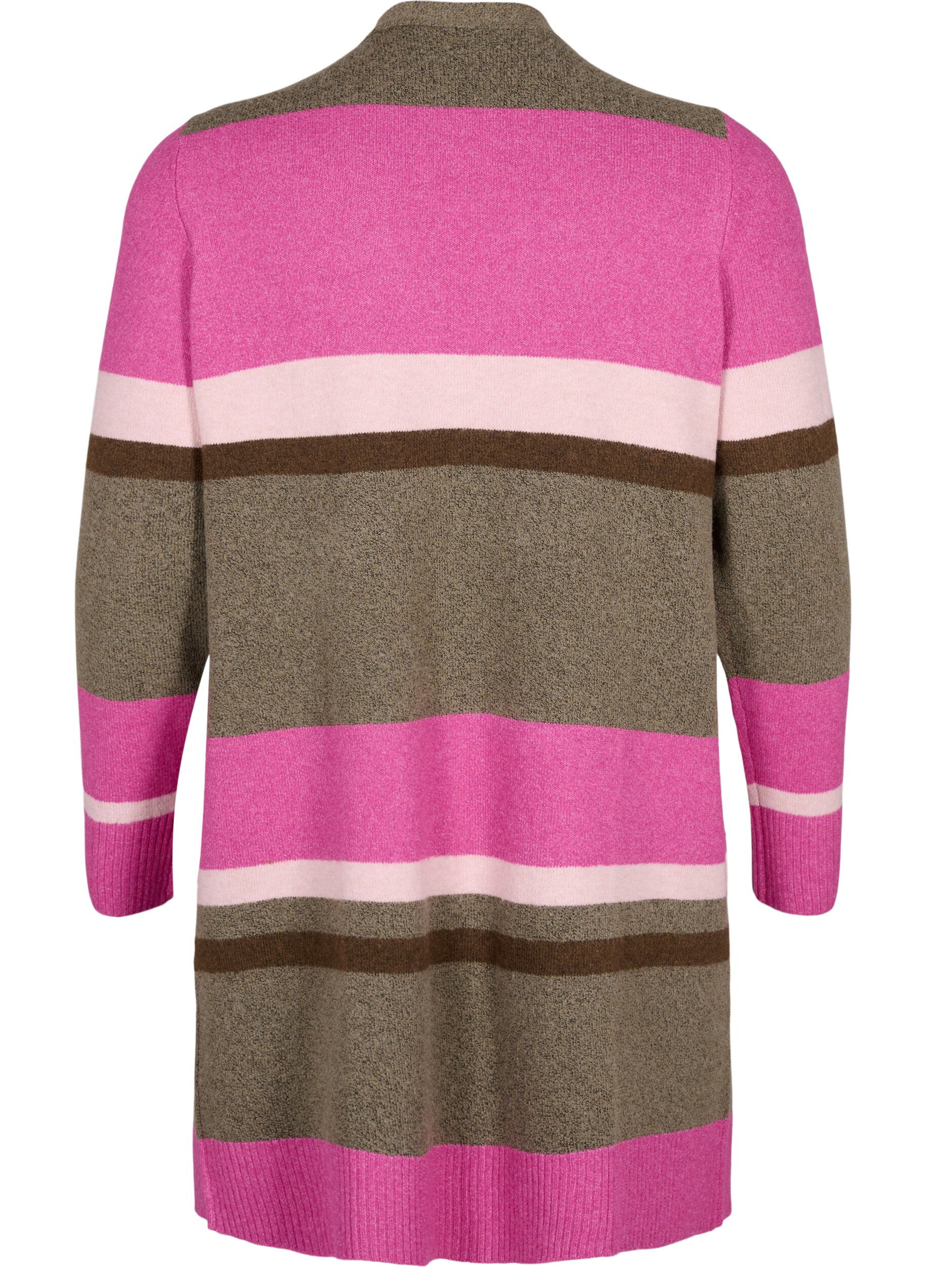 Zizzi Lange Strickjacke mit breiten Streifen, Pink, Packshot image number 1