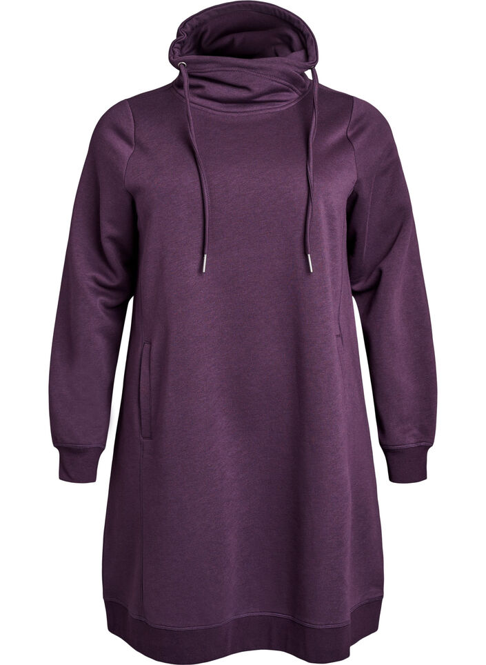 Robe sweat-shirt courte &agrave; col montant et poches, Violet, Packshot image number 0