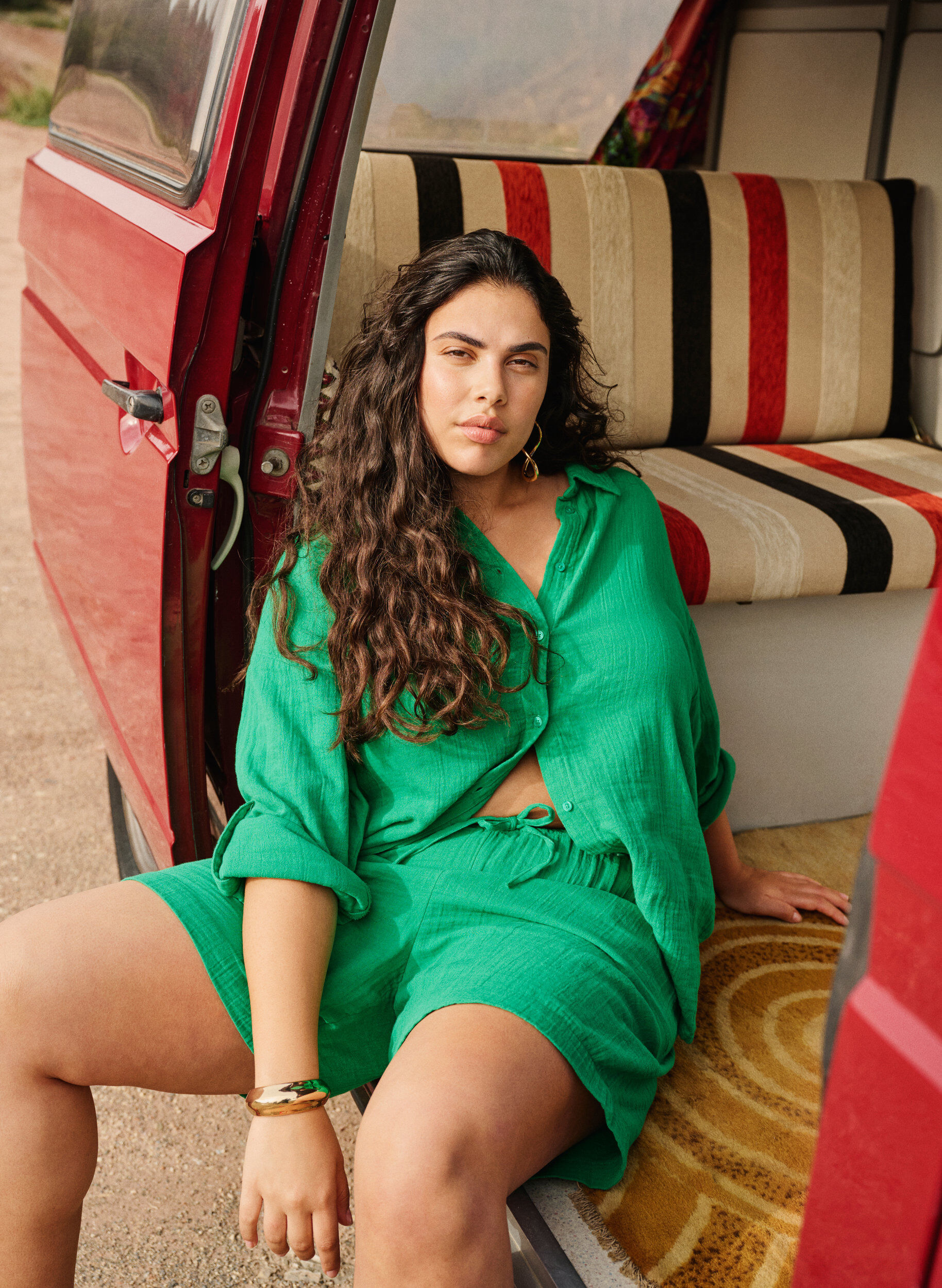 Zizzi Short en mousseline de coton avec poches, Jolly Green, Image image number 0