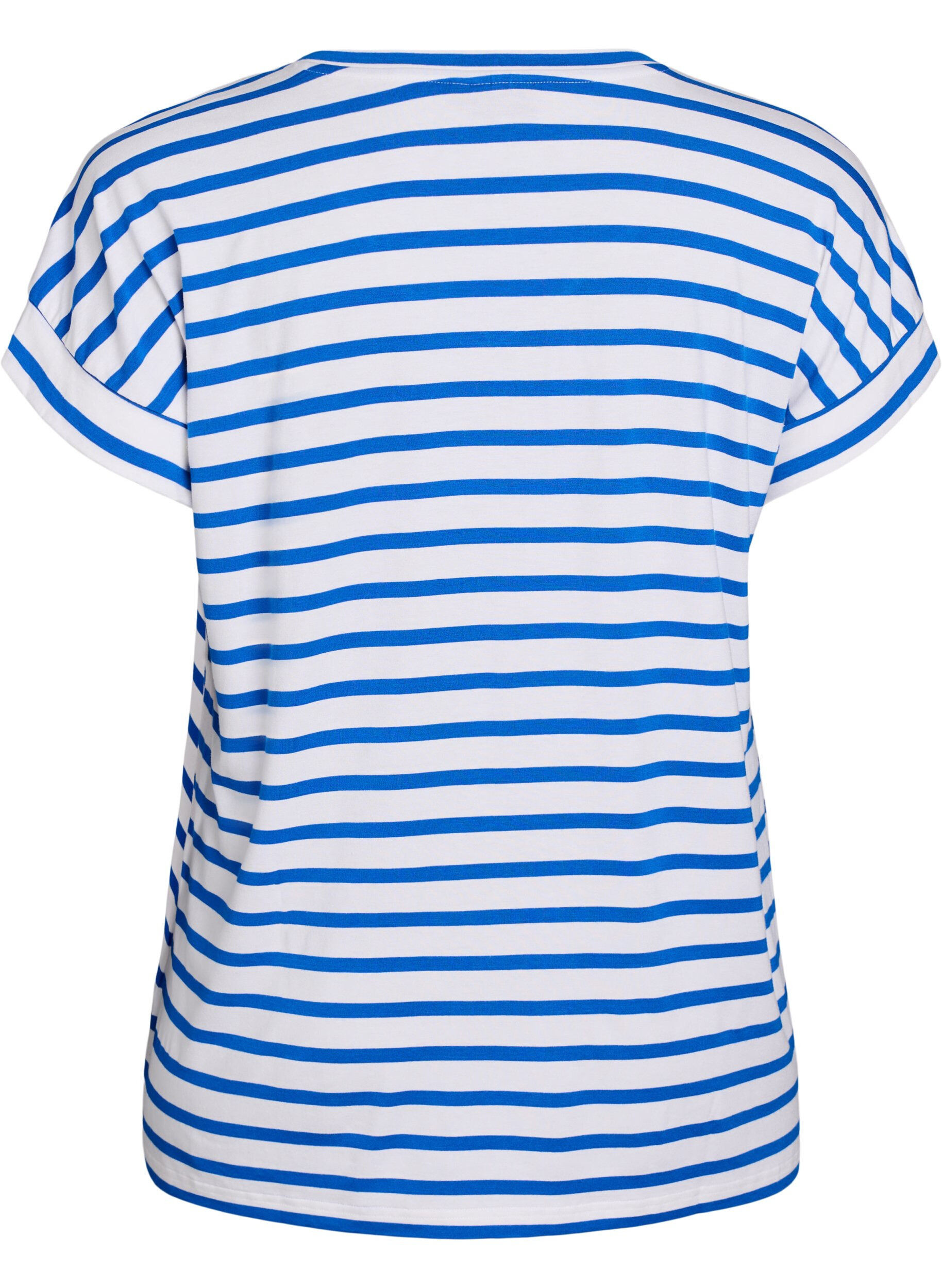 Zizzi T-shirt ray&eacute; avec col en V, Bleu, Packshot image number 1