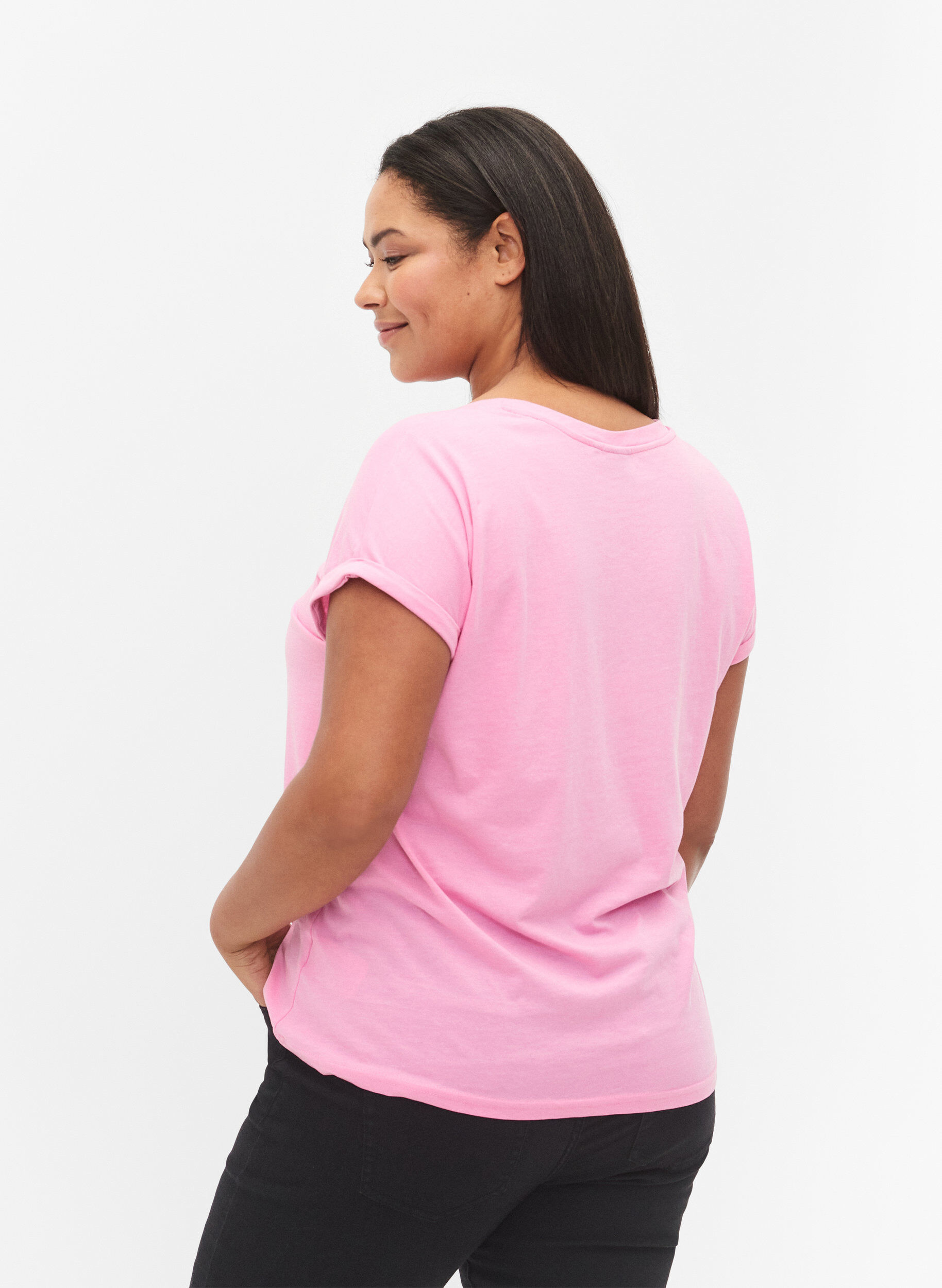 Zizzi Kurz&auml;rmeliges T-Shirt aus einer Baumwollmischung, Pink, Model image number 2