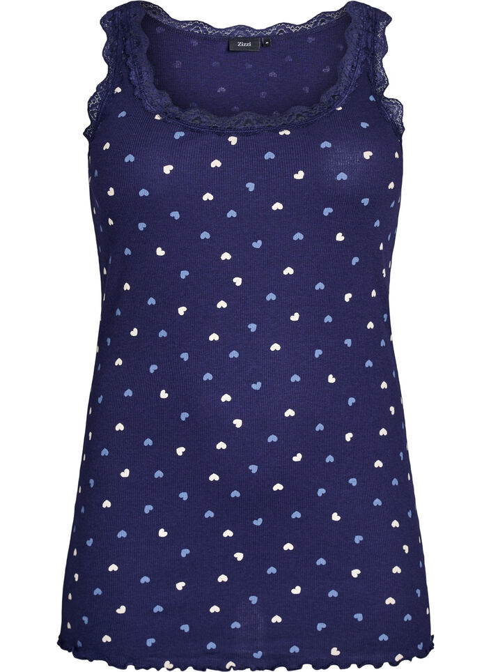 Top avec imprim&eacute; et bord en dentelle, Bleu, Packshot image number 0