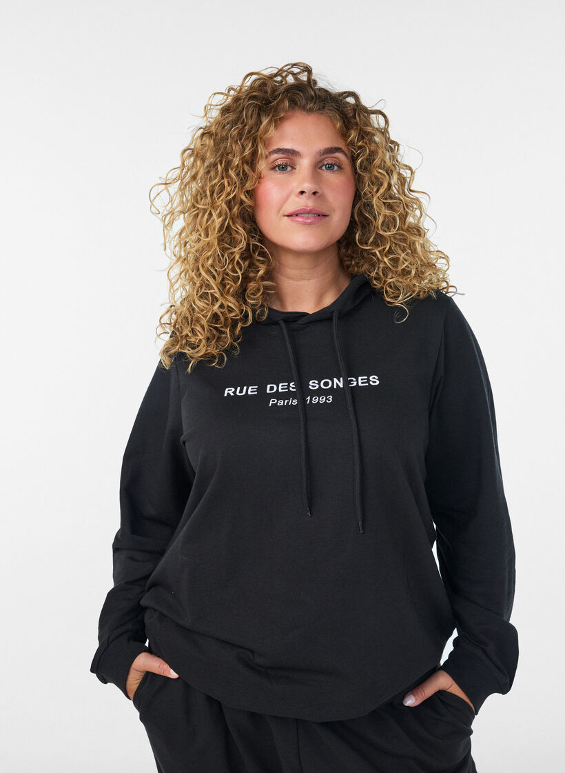 Sweat &agrave; capuche avec imprim&eacute;, Noir, Model image number 3