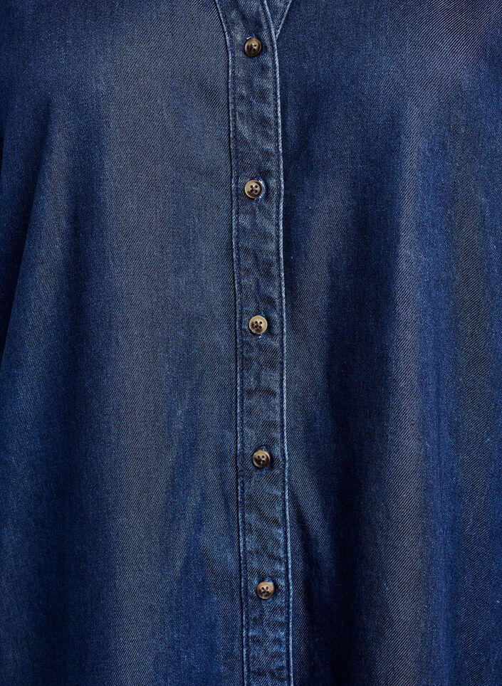 Kleid in Denim-Optik mit Knopfleiste und R&uuml;schen&auml;rmeln, Blau, Packshot image number 2