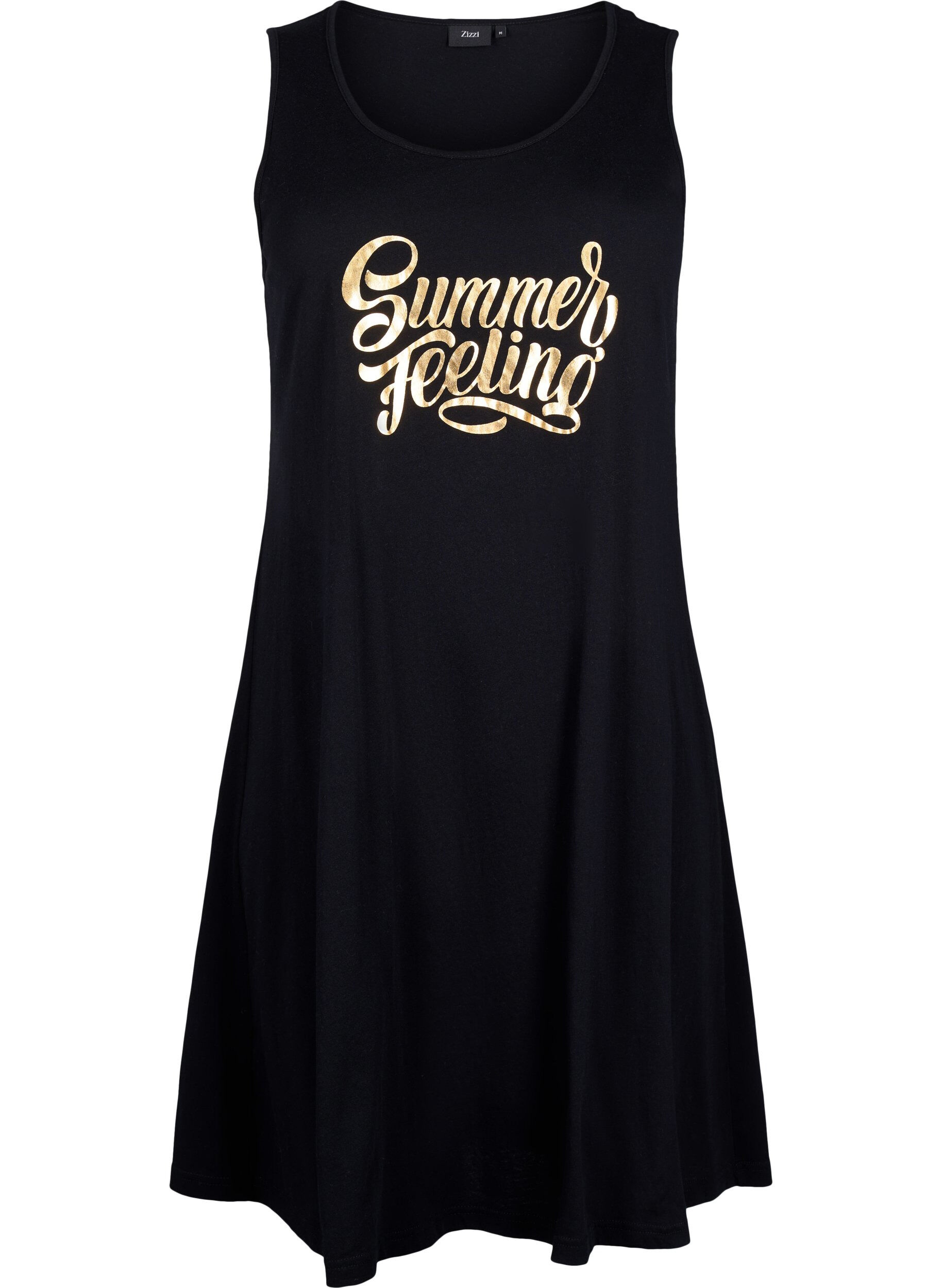 Zizzi &Auml;rmelloses Kleid aus Baumwolle mit A-Linie, Black W. Summer, Packshot image number 0