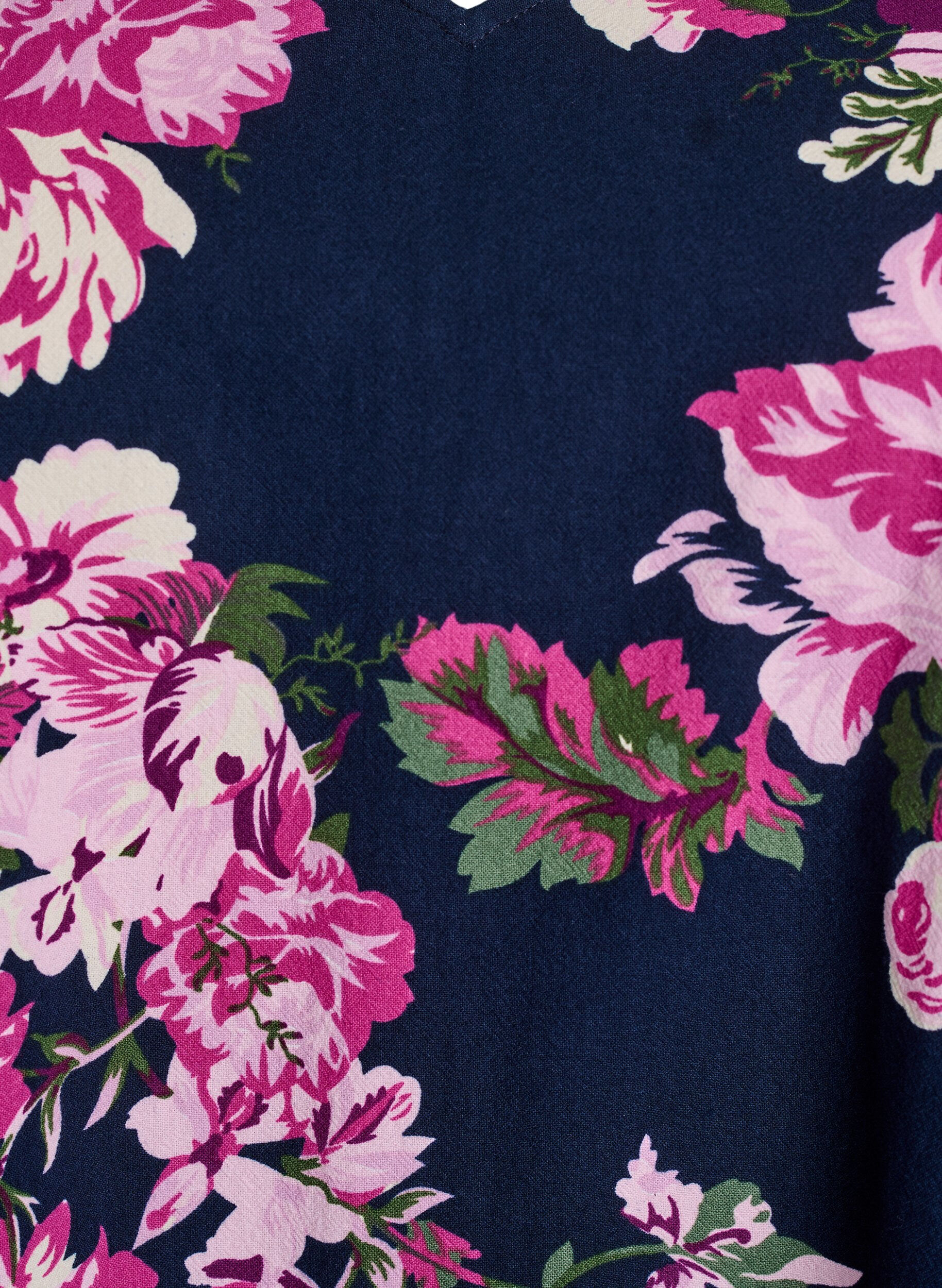 Zizzi Robe courte en coton avec col V et manches longues, Bleu, Packshot image number 2