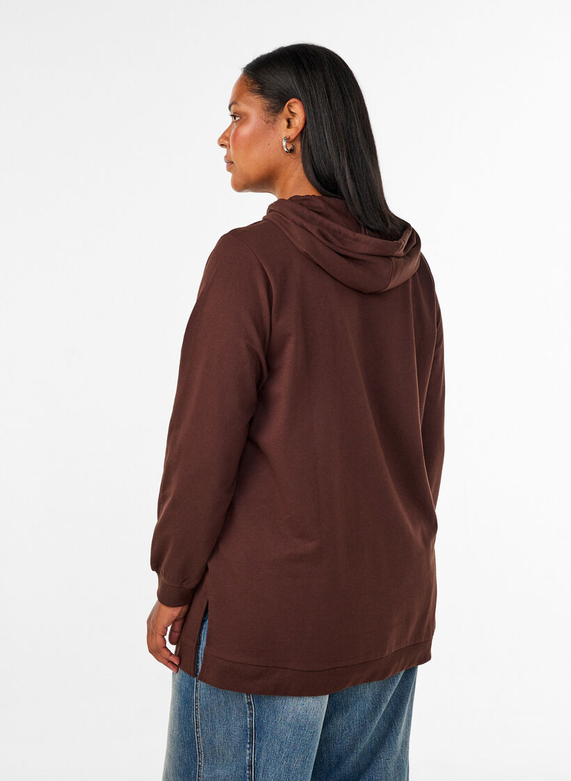 Hoodie mit Textmotiv aus Frottee, Braun, Model image number 2
