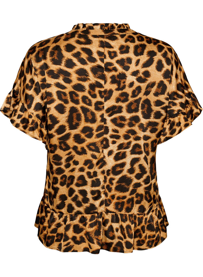 Bluse mit Leopardenmuster und R&uuml;schendetails, Braun, Packshot image number 1