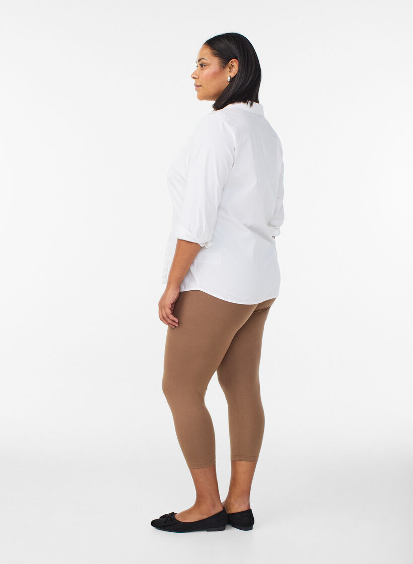 Leggings basiques longueur 3/4 en viscose, Marron, Model image number 2