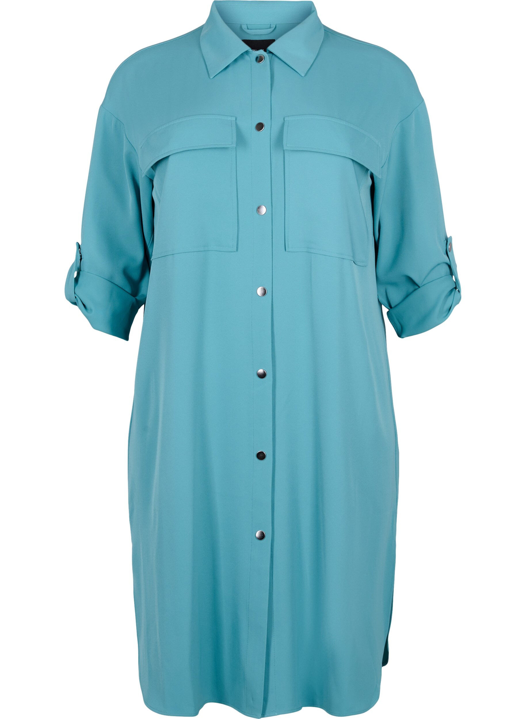 Zizzi Veste longue avec fermeture &agrave; boutons, Brittany Blue, Packshot image number 0