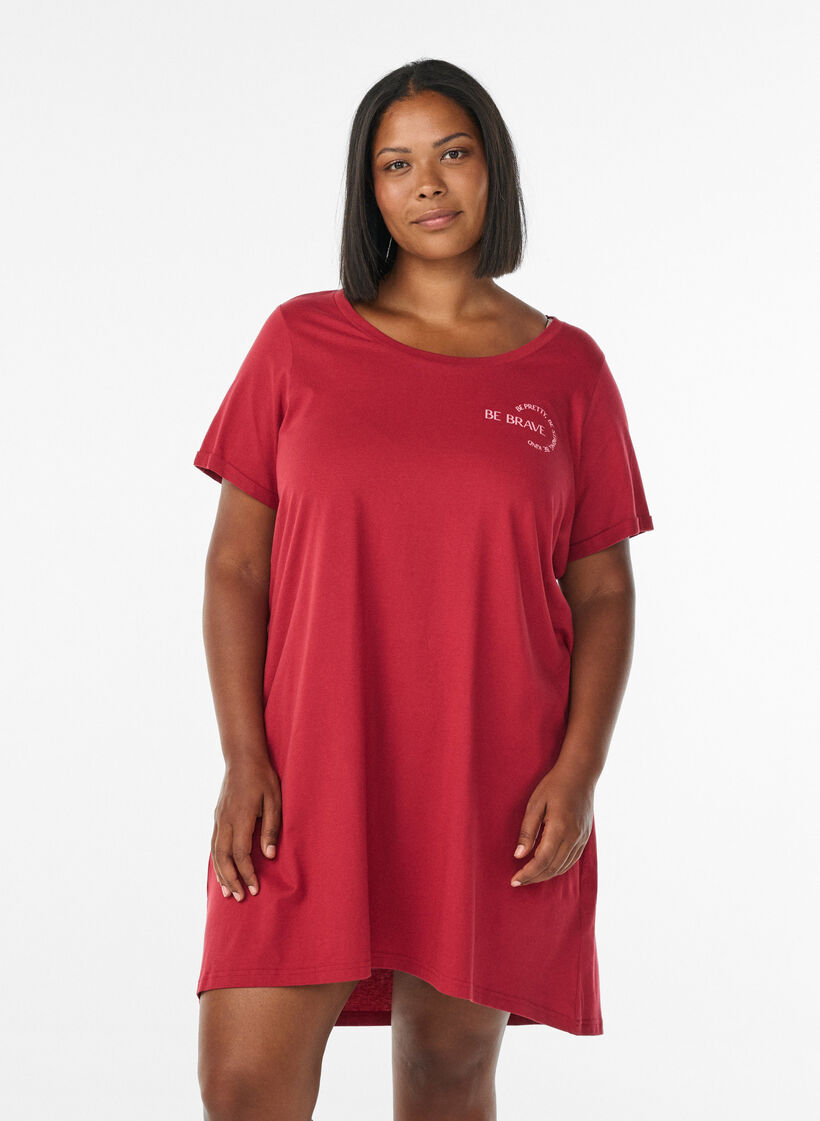 Chemise de nuit &agrave; manches courtes en coton biologique, Rouge, Model image number 0