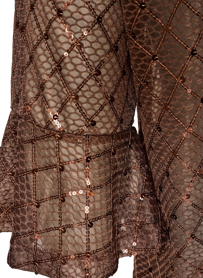Blouse transparente avec sequins et motif &agrave; losanges, Marron, Packshot image number 3