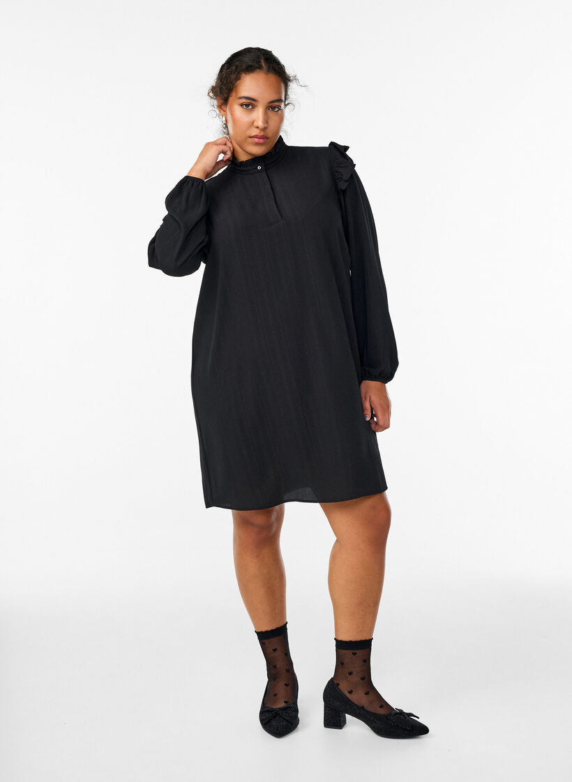 Robe courte &agrave; volants et paillettes, Noir, Model image number 1