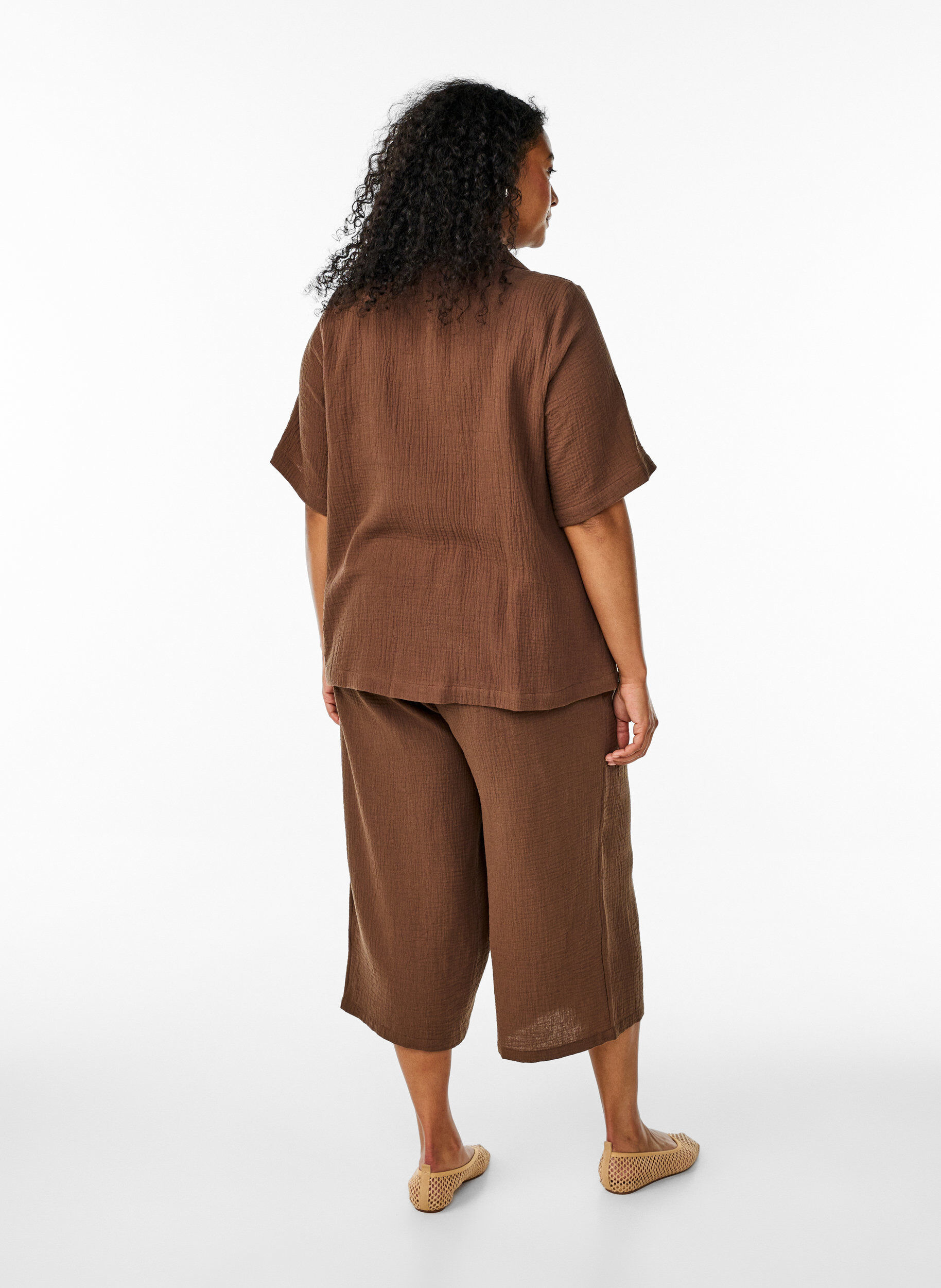 ZizziCulotte-Hose aus Baumwollmusselin mit hohem Bund, Braun, Model image number 1
