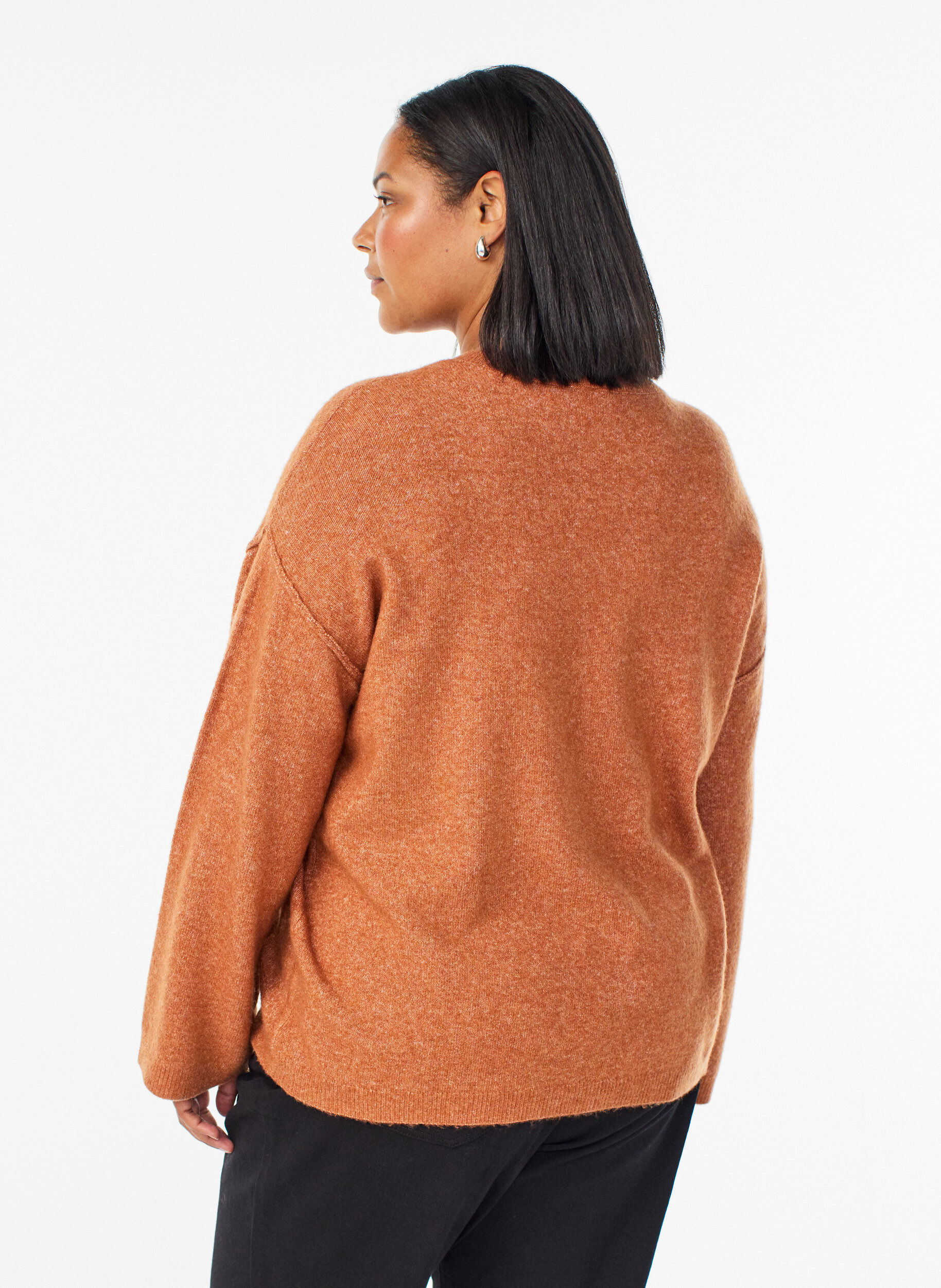 ZizziPull ample en maille avec coutures apparentes, Orange fonc&eacute;, Model image number 2