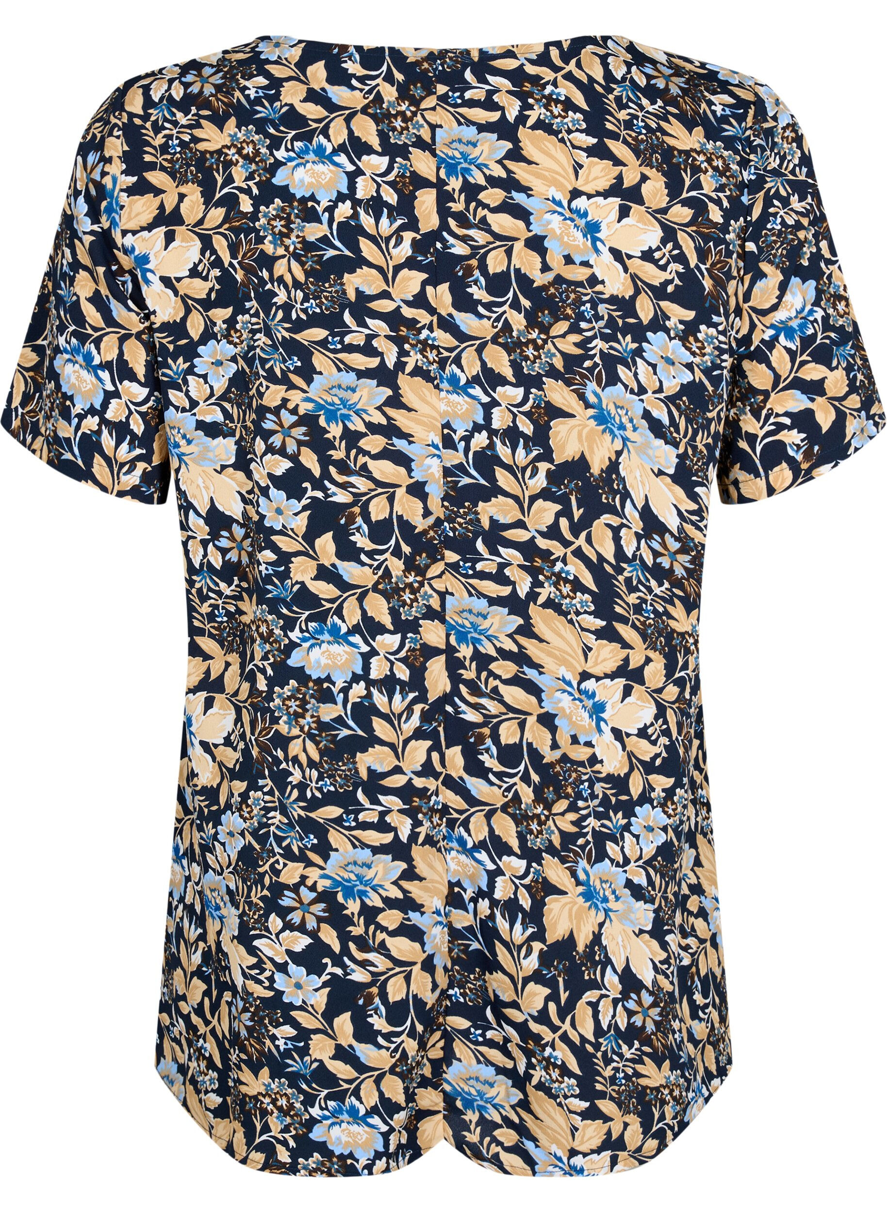 Zizzi FLASH - Blouse &agrave; manches courtes et imprim&eacute;e, Brown Blue Flower, Packshot image number 1