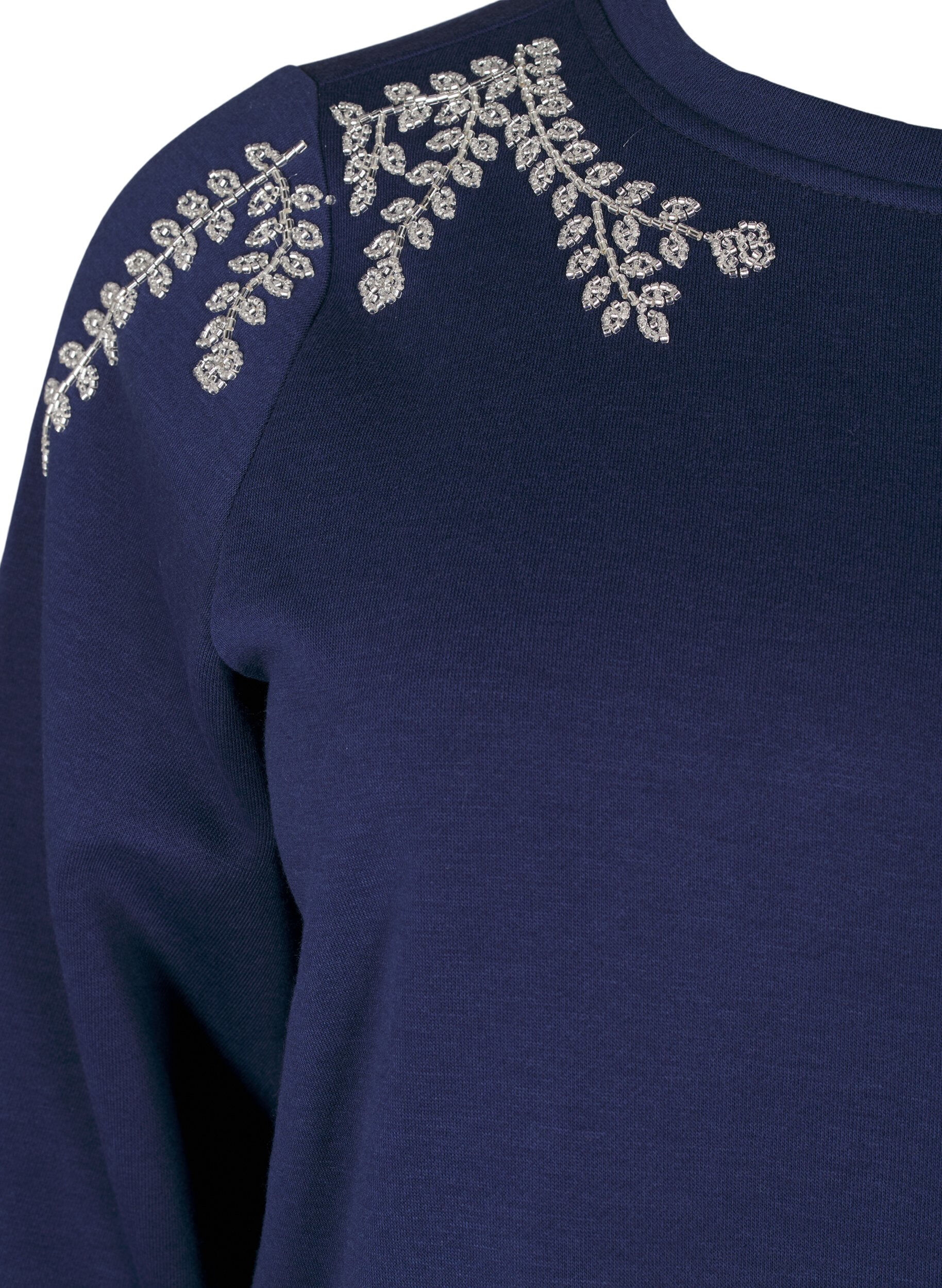 Zizzi Kurzer Sweatshirt mit Perlendetails, Blau, Packshot image number 2