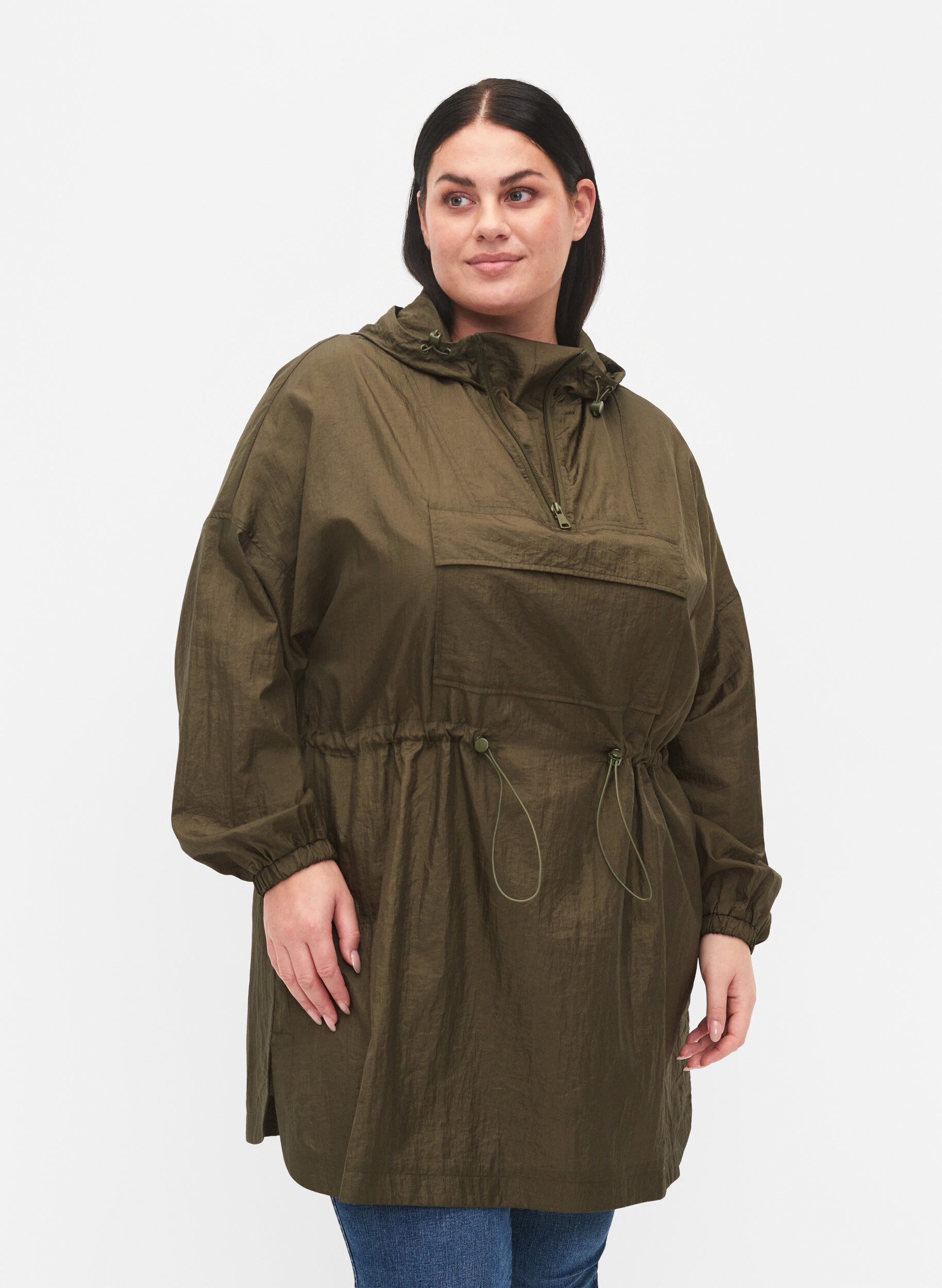Zizzi Langer Anorak mit Kapuze und Taschen, Grape Leaf, Model image number 0