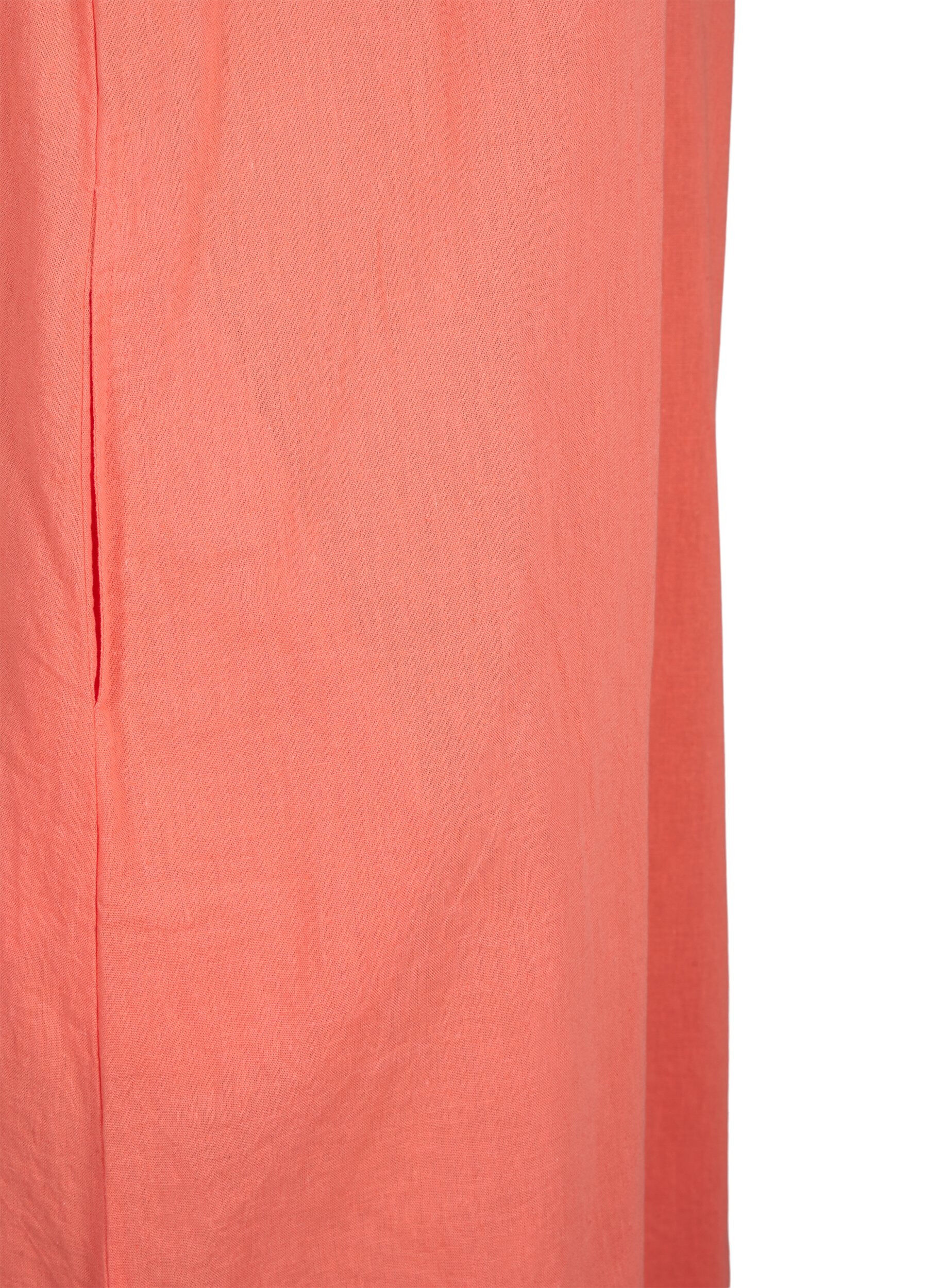 Zizzi &Auml;rmelloses Kleid aus Baumwollmischung mit Leinen, Living Coral, Packshot image number 3