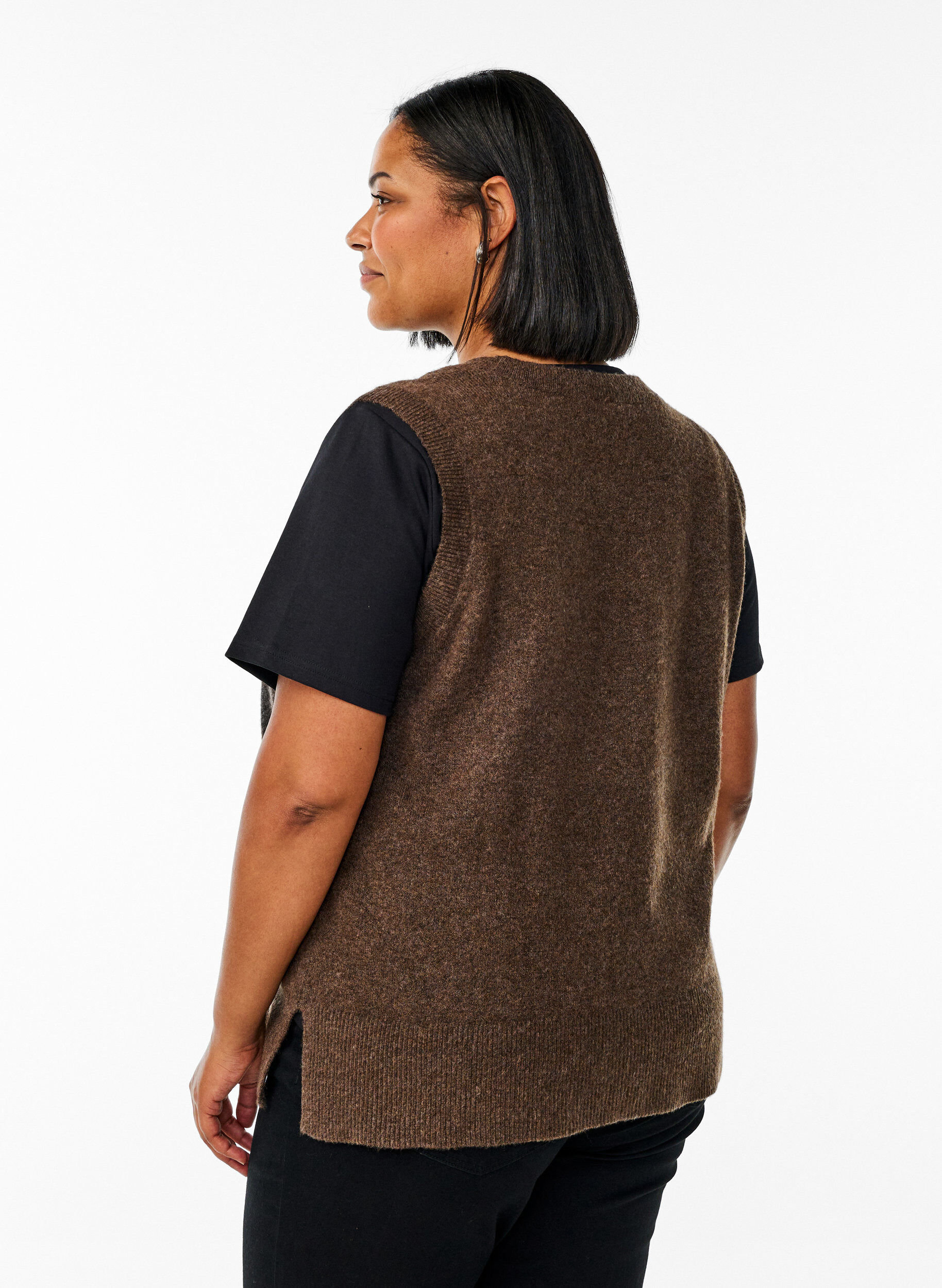 ZizziStrickweste mit Rippb&auml;ndern, Gr&uuml;n, Model image number 2