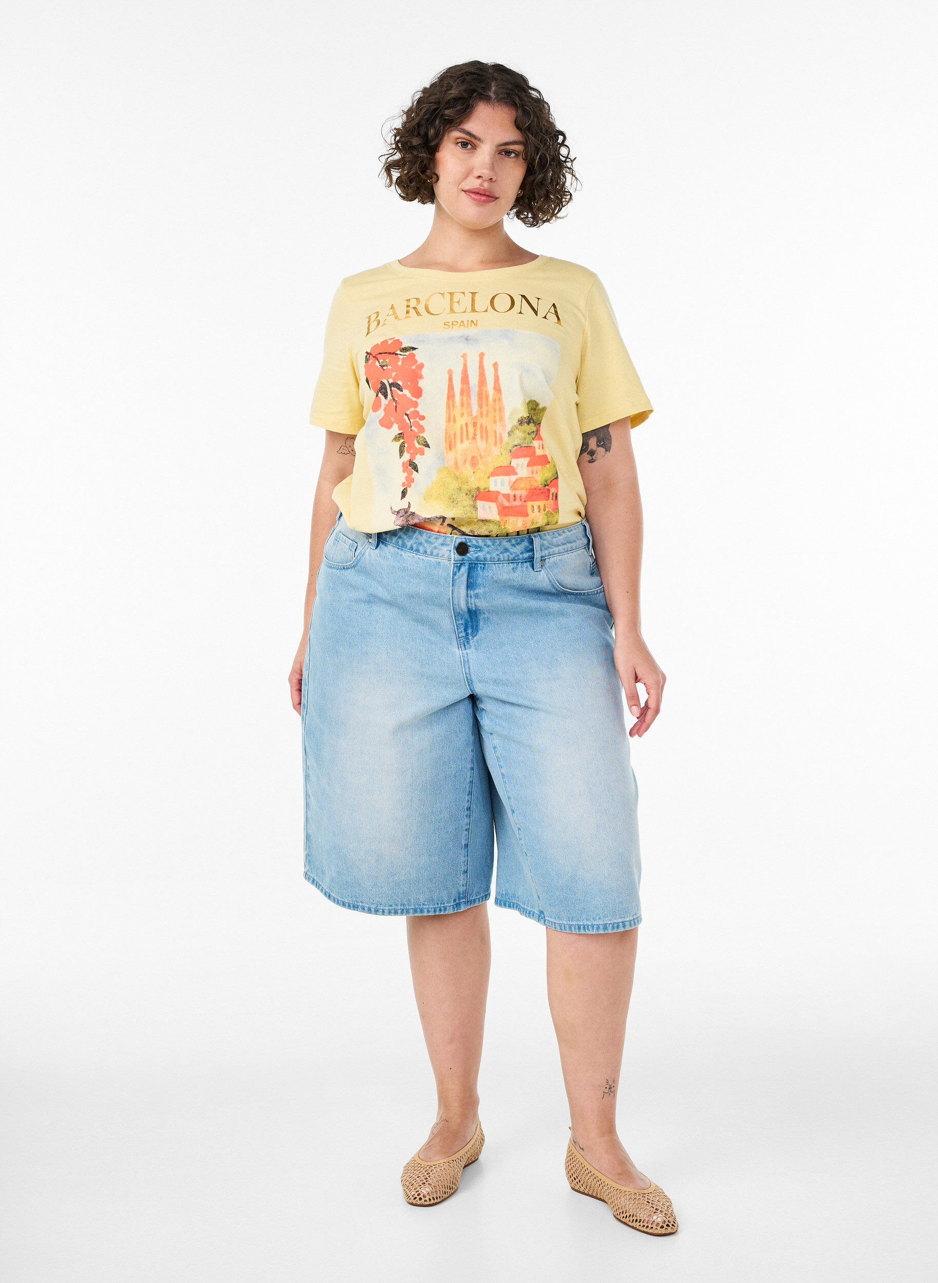 ZizziT-shirt en coton avec imprim&eacute;, Jaune clair, Model image number 1