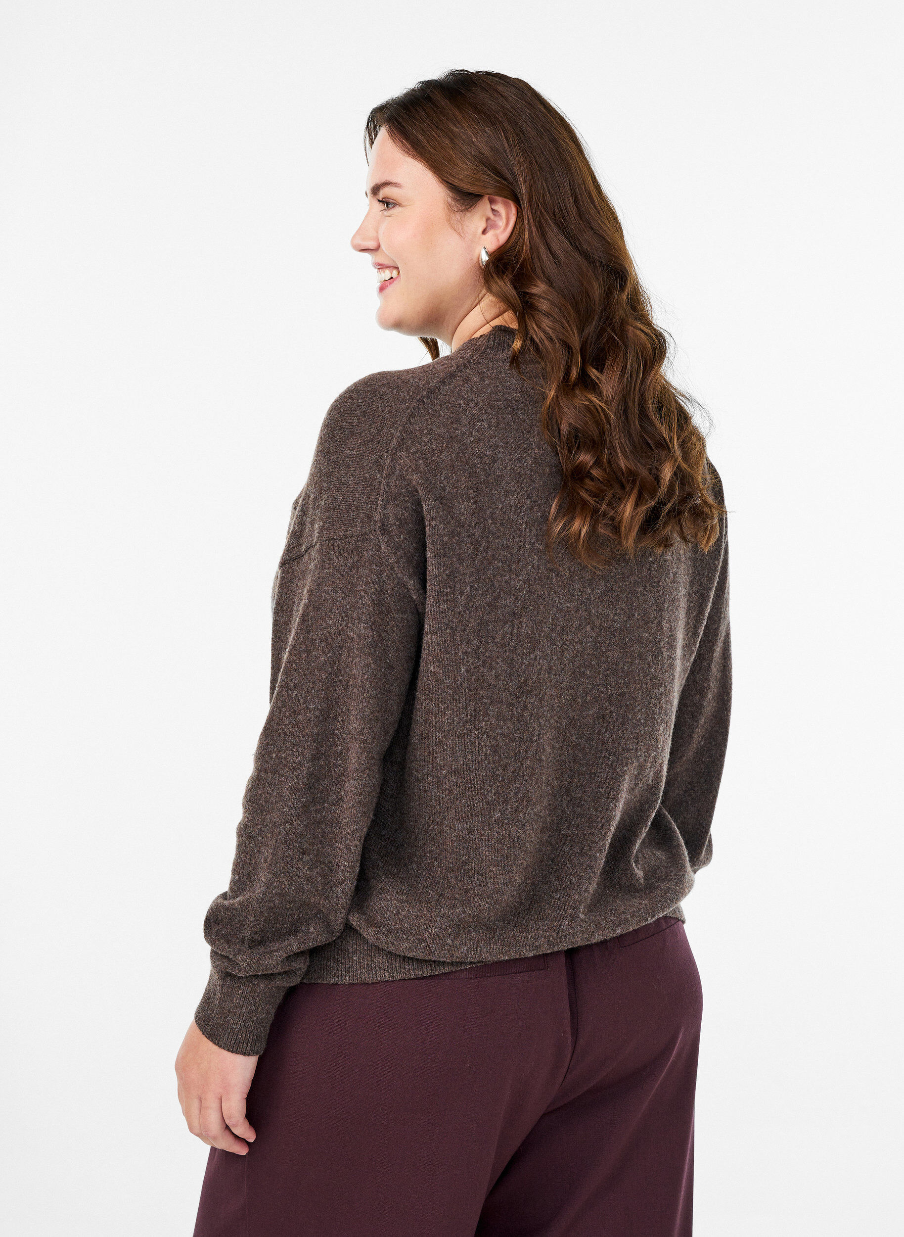 Zizzi Strickbluse aus Bio-Baumwolle und Merinowolle, Braun, Model image number 2