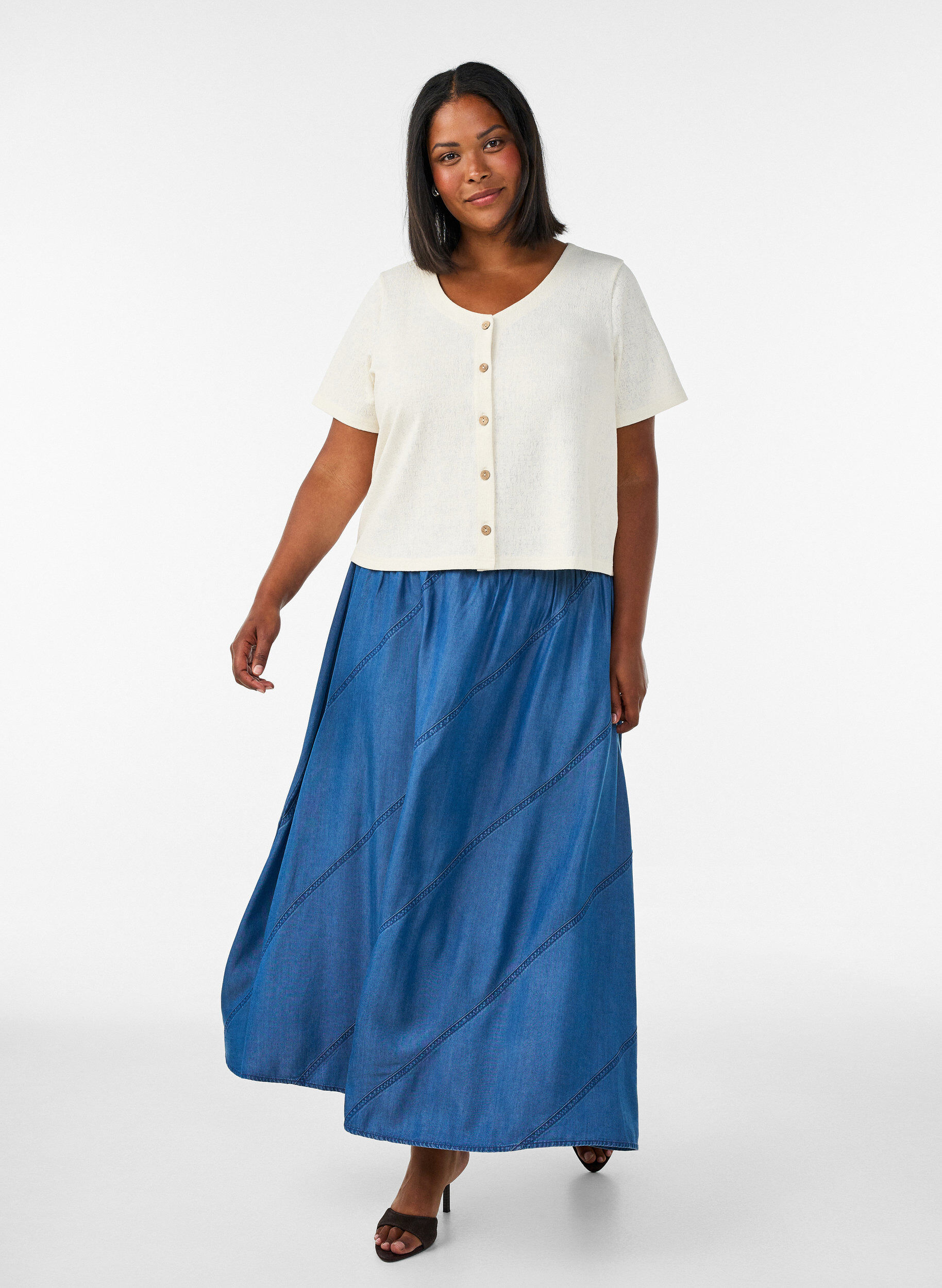 ZizziStrukturierte Bluse aus Baumwolle mit Knopfleiste, Vanille, Model image number 1
