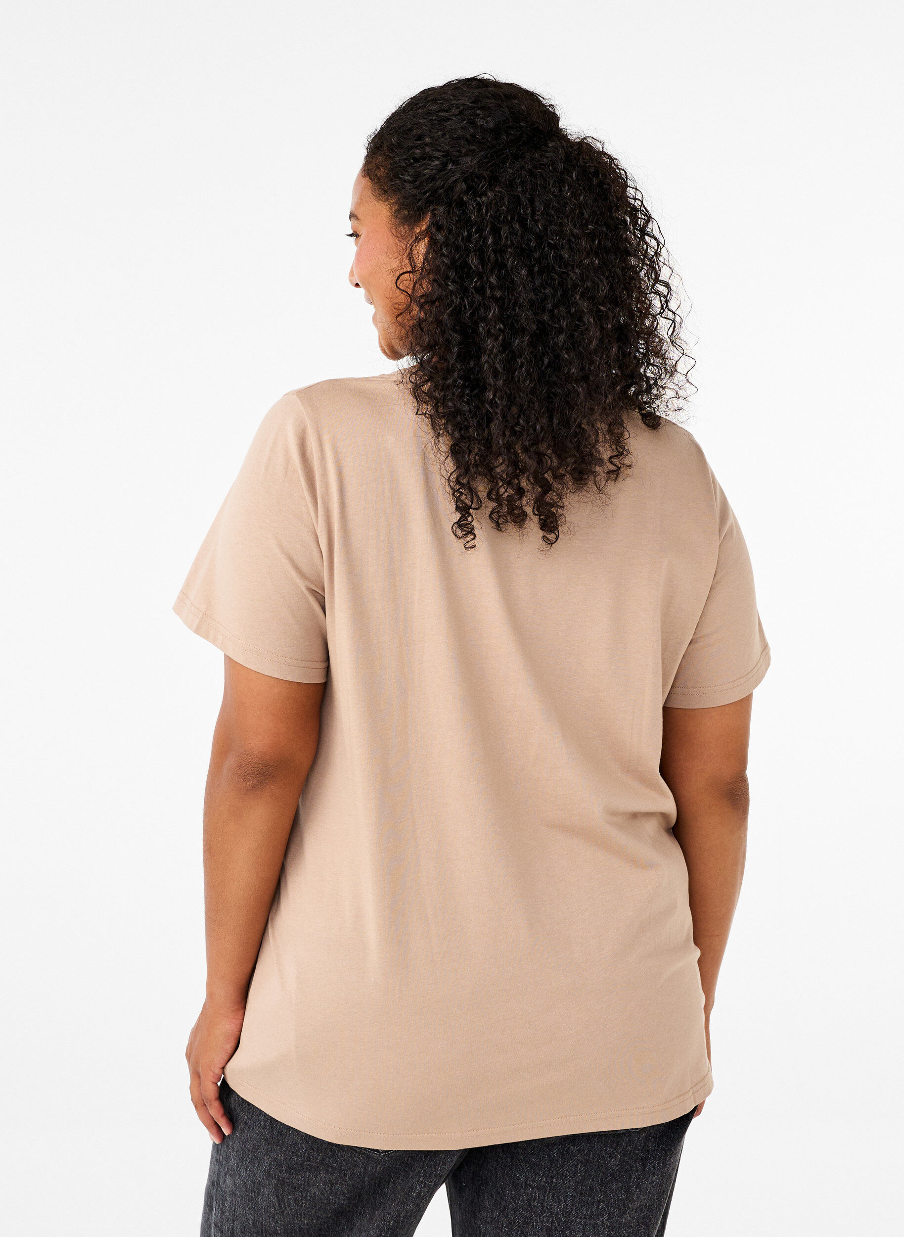 Zizzi T-shirt en coton avec impression, S. Mink w. Flower, Model image number 1