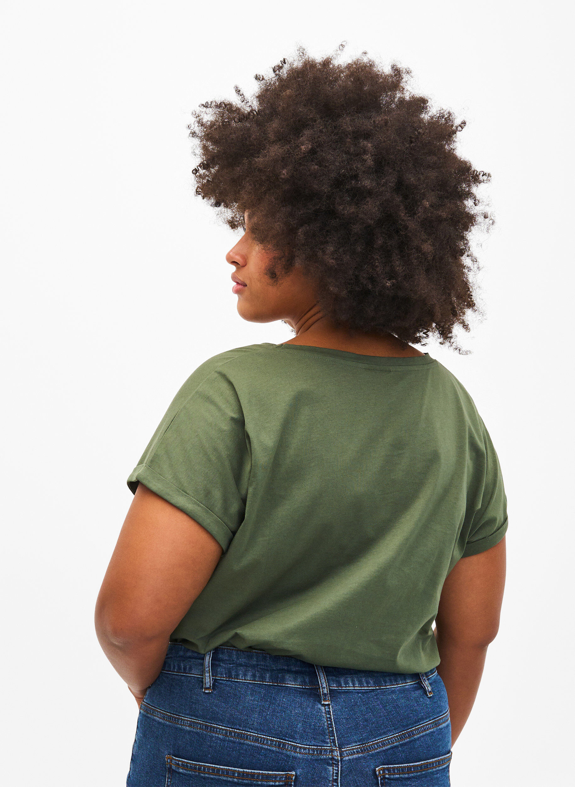 Zizzi T-shirt en coton biologique avec imprim&eacute; dor&eacute;, Thyme W. Free, Model image number 1