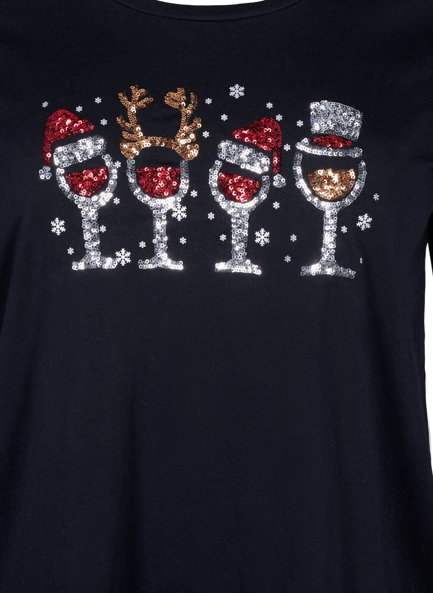 Zizzi T-shirts de No&euml;l en 100 % coton, Black w. Drinks, Packshot image number 2