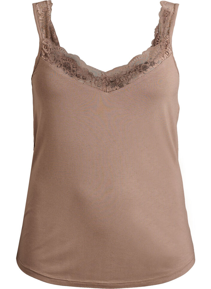 Top aus Viskose mit Spitze, Beige, Packshot image number 0