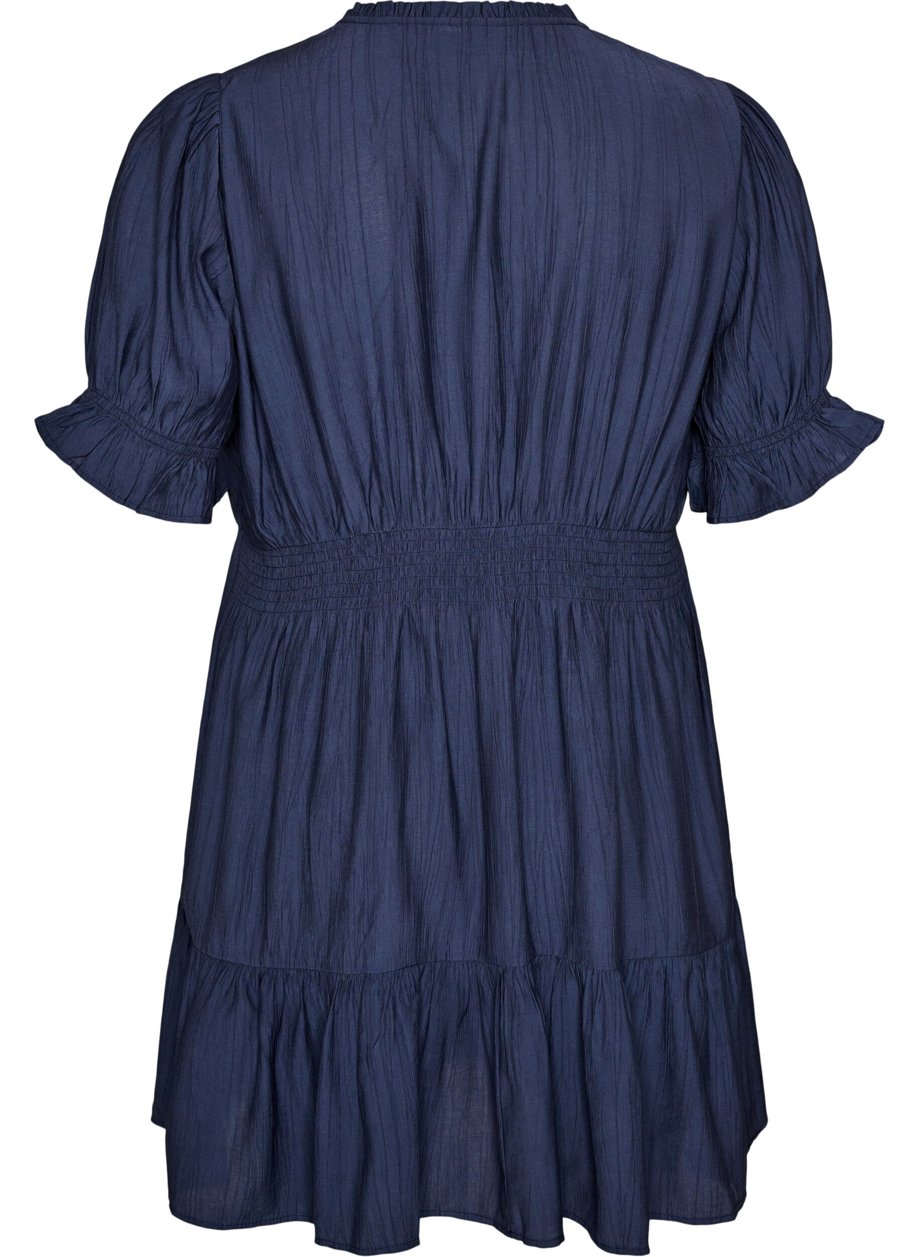 ZizziKurzes Kleid aus Viskose mit R&uuml;schendetails, Blau, Packshot image number 1