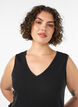 Robe midi sans manches en coton avec maille c&ocirc;tel&eacute;e et mousseline, Noir, Model image number 2