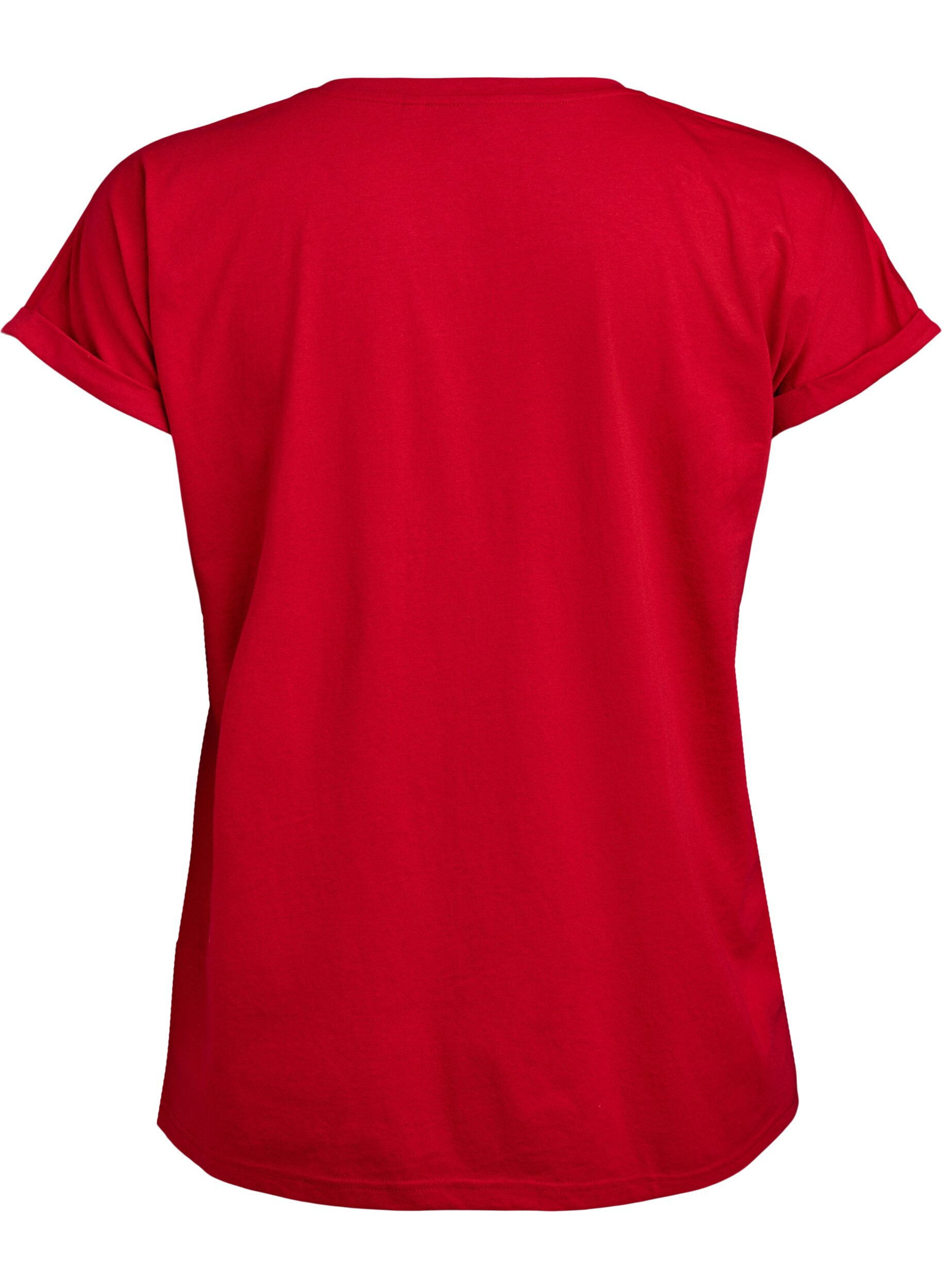 Zizzi Kurz&auml;rmeliges T-Shirt aus einer Baumwollmischung, Rot, Packshot image number 1