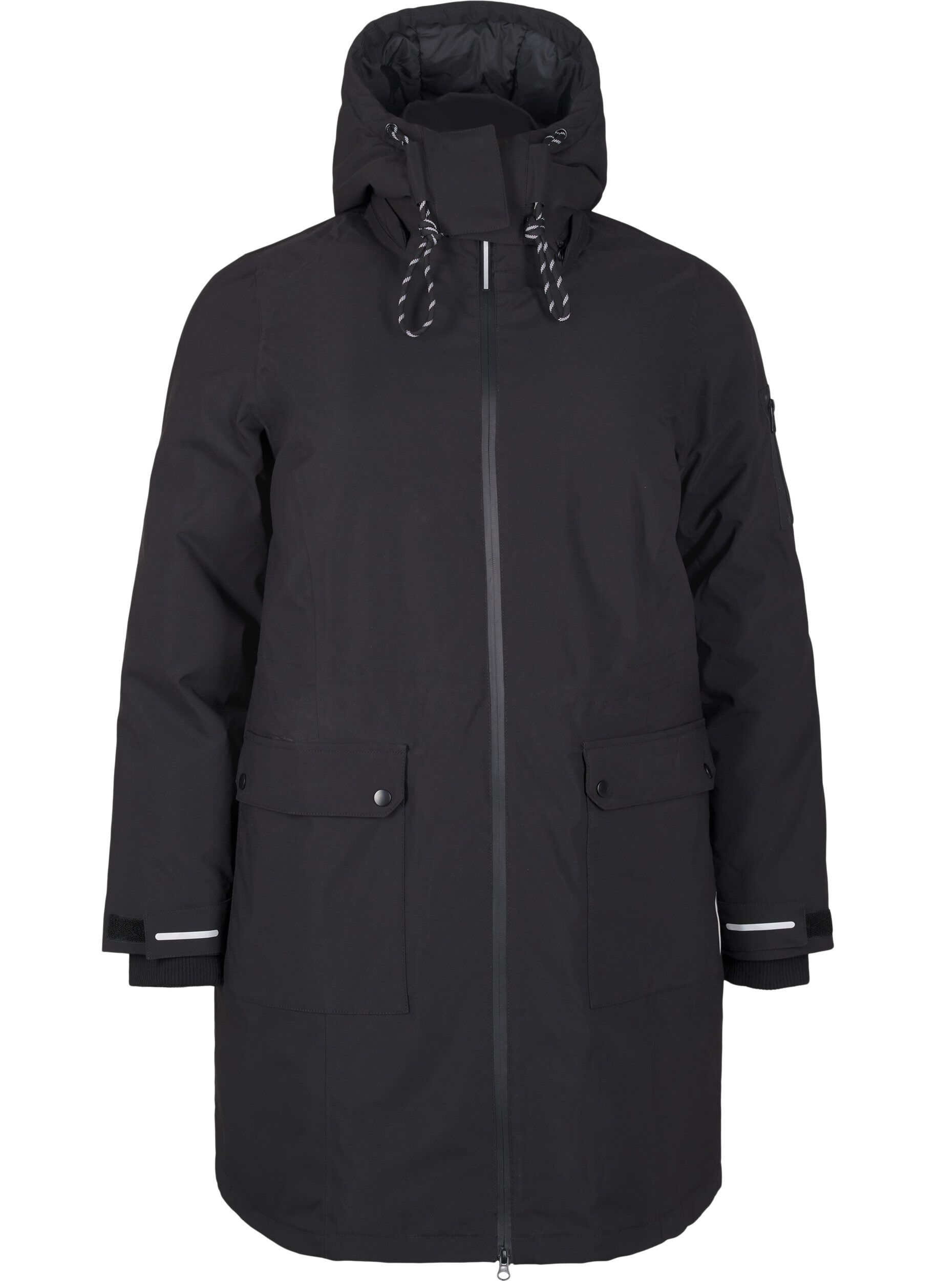 Zizzi Praktische Winterjacke mit Kapuze und Taschen, Schwarz, Packshot image number 0