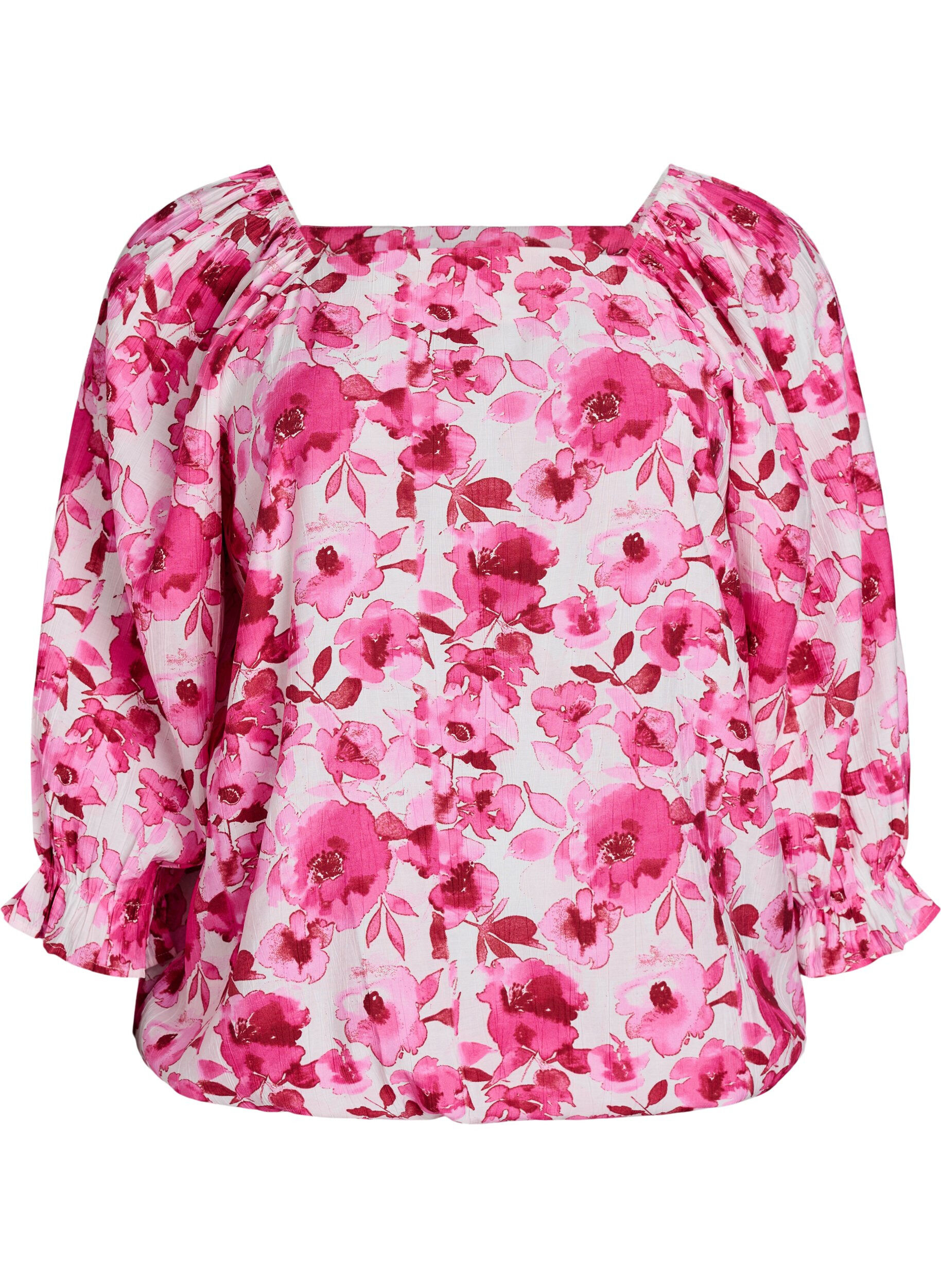 Zizzi Blouse en viscose &agrave; col carr&eacute; et manches 3/4, Rose, Packshot image number 0