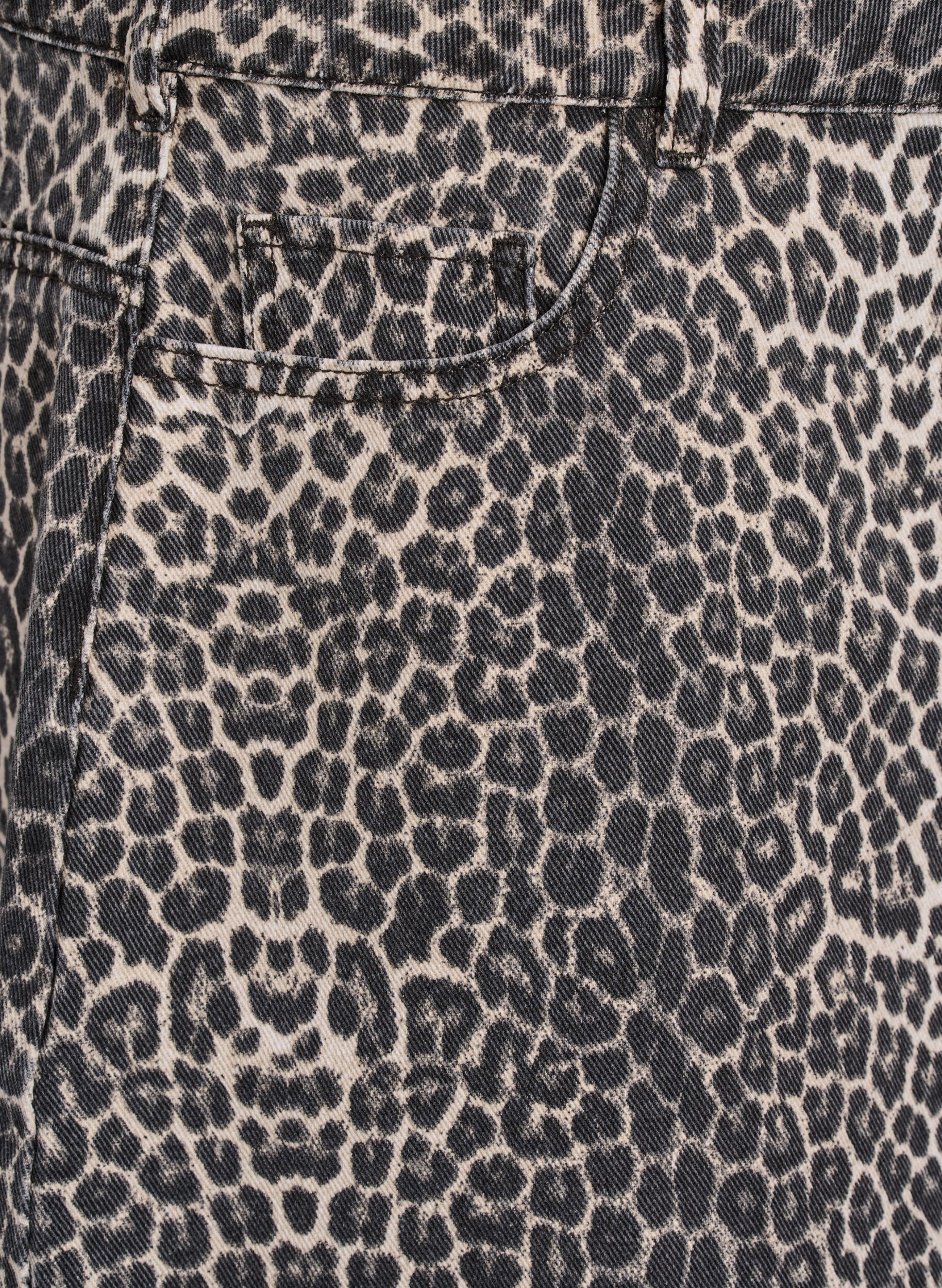 ZizziMini-jupe &eacute;vas&eacute;e en jean imprim&eacute; l&eacute;opard, Marron, Packshot image number 3